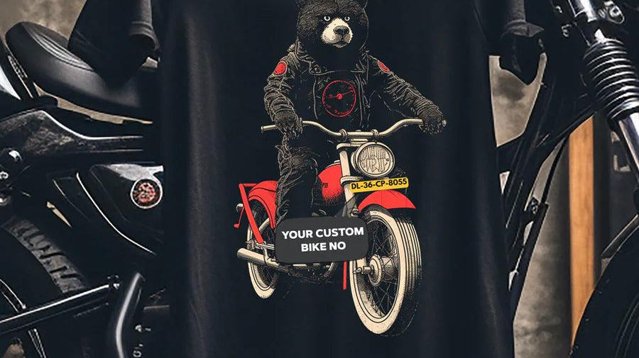 Ride in Style: Unveiling the Classy Teddy Bear Biker T-Shirt with Custom Number Plate - Young Trendz