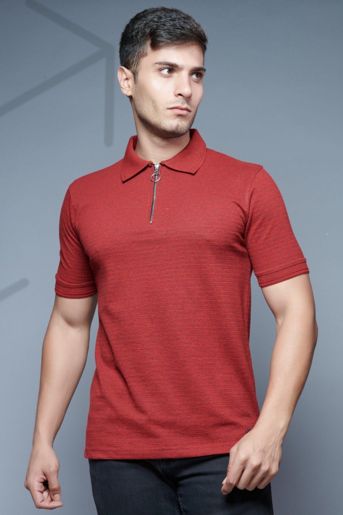 Textures Knit Zip Polo - Comfort Fit Tee - Young Trendz