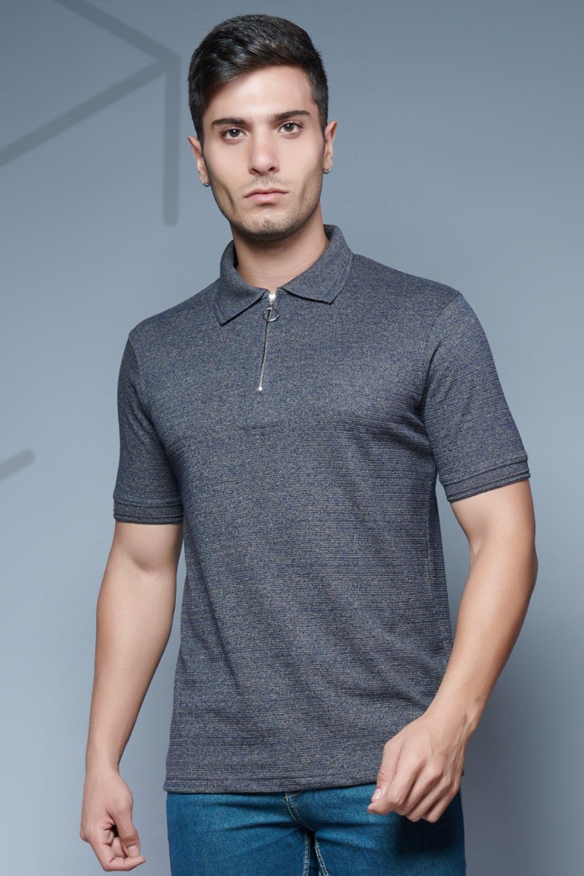 Textures Knit Zip Polo - Comfort Fit Tee - Young Trendz