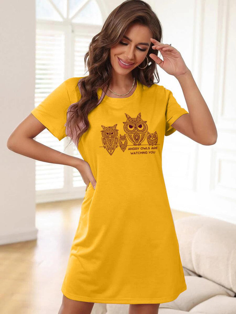 Women Half Sleeve Printed Nighty_(Yellow) - Young Trendz