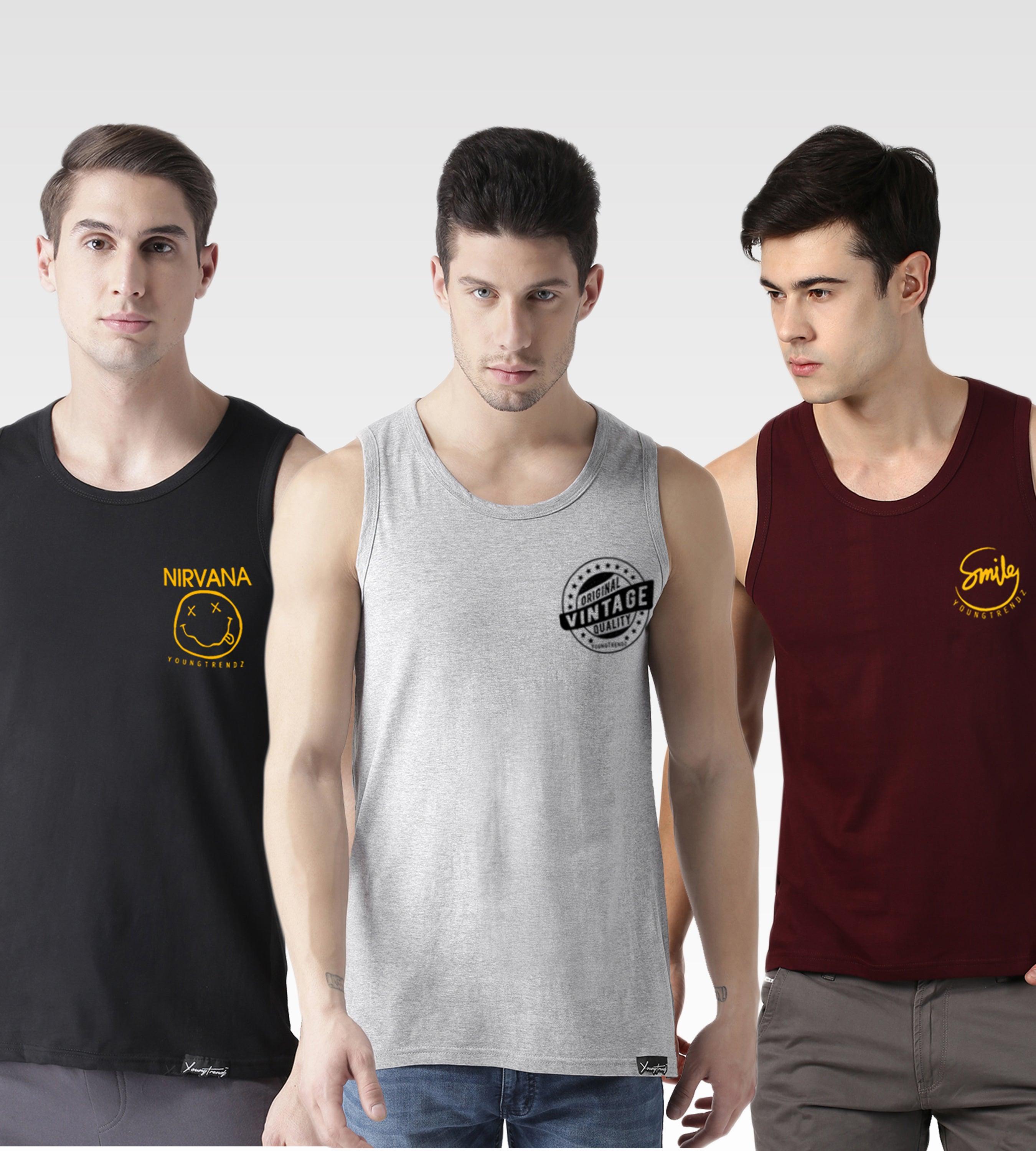 Mens Printed Sleeveless Combo Tshirt - Young Trendz