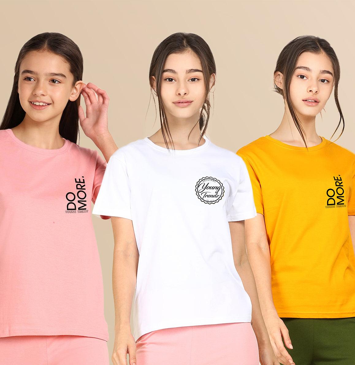 Young Trendz Girls Regular Fit Combo Printed Tshirt (Pack of 3) - Young Trendz