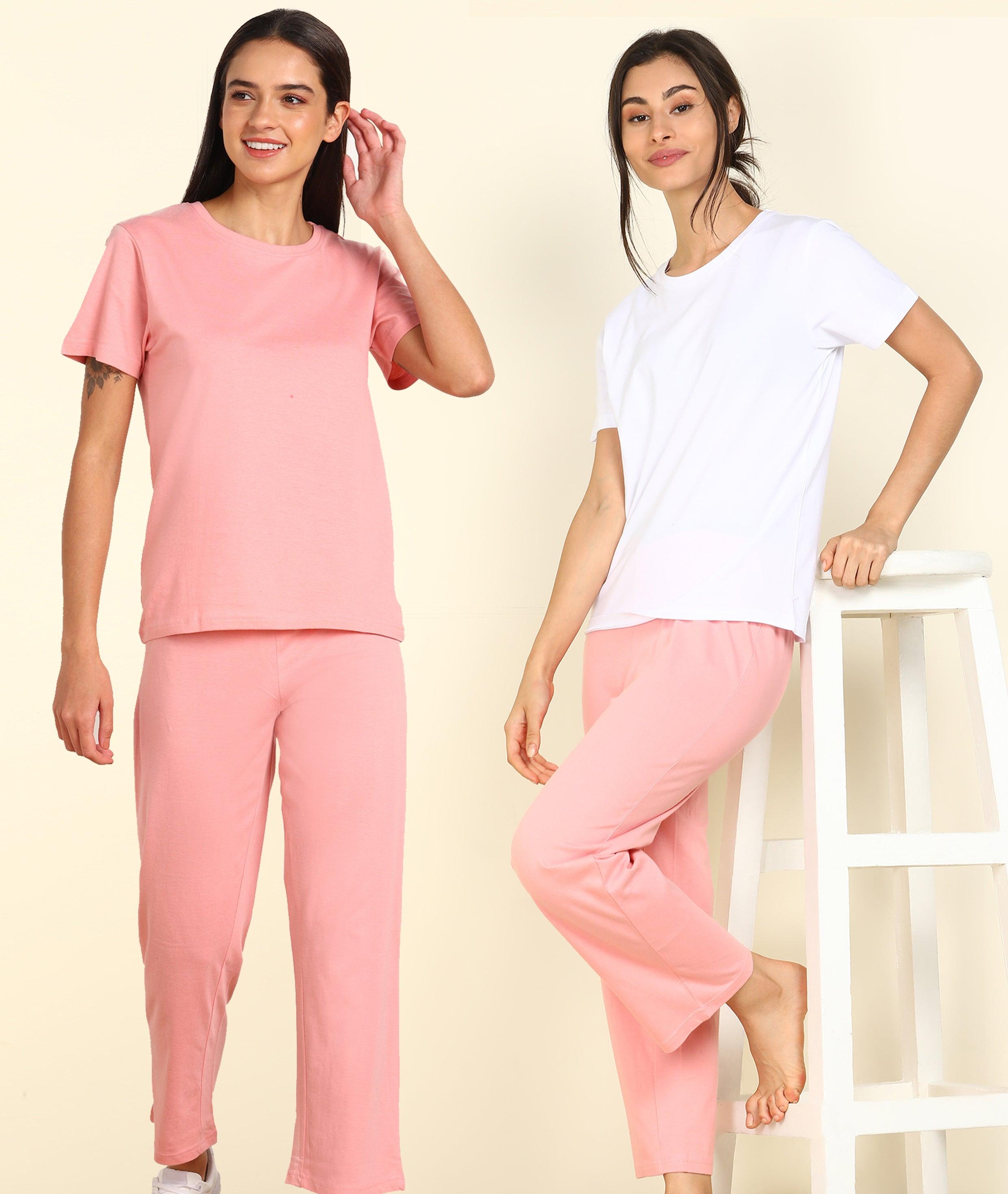 Women T-shirt & Pyjama Set Pure Soft Cotton - Combo Set - Young Trendz