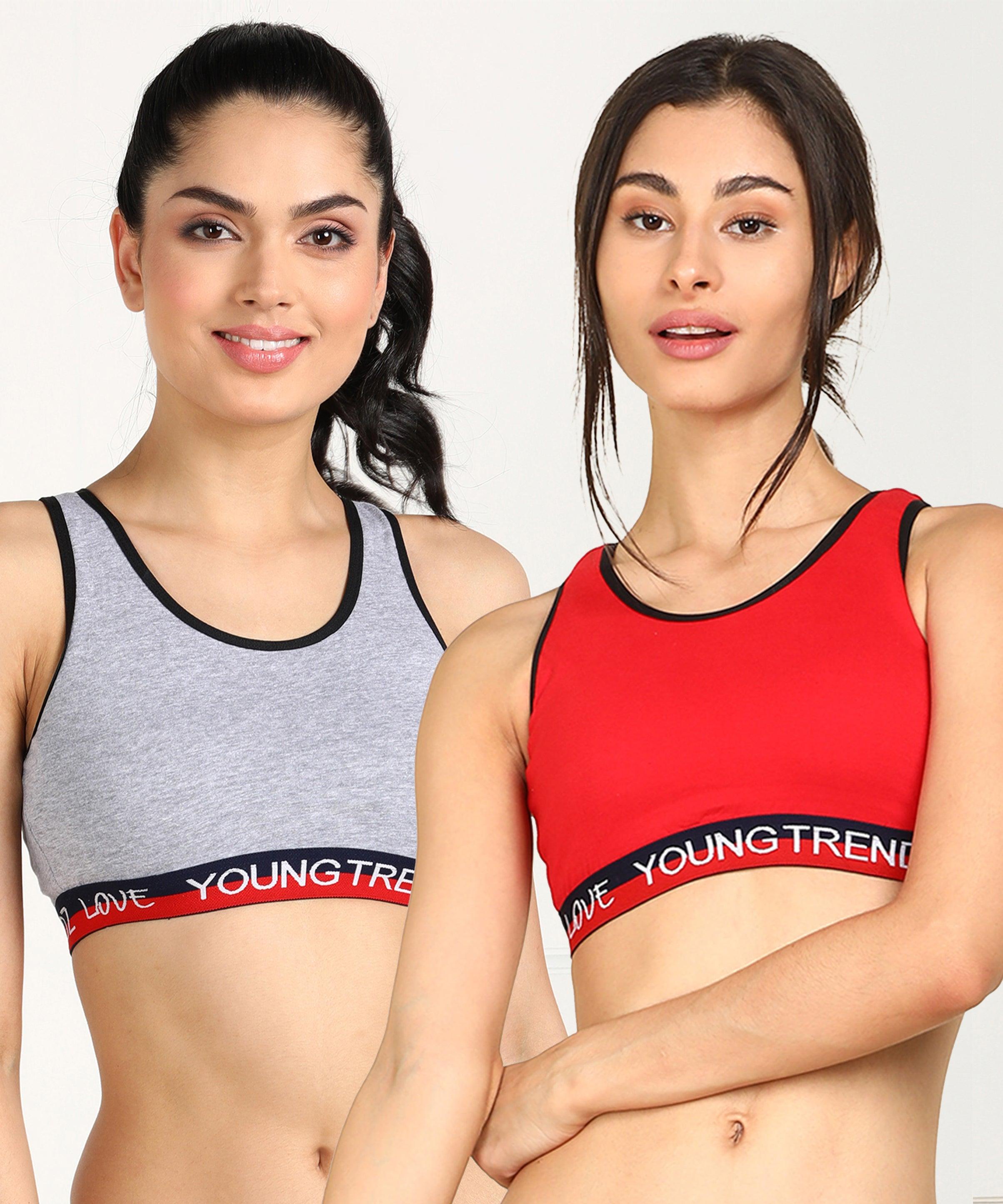 Womens Non Padded Love Elastic Combo Sports Bra - Young Trendz