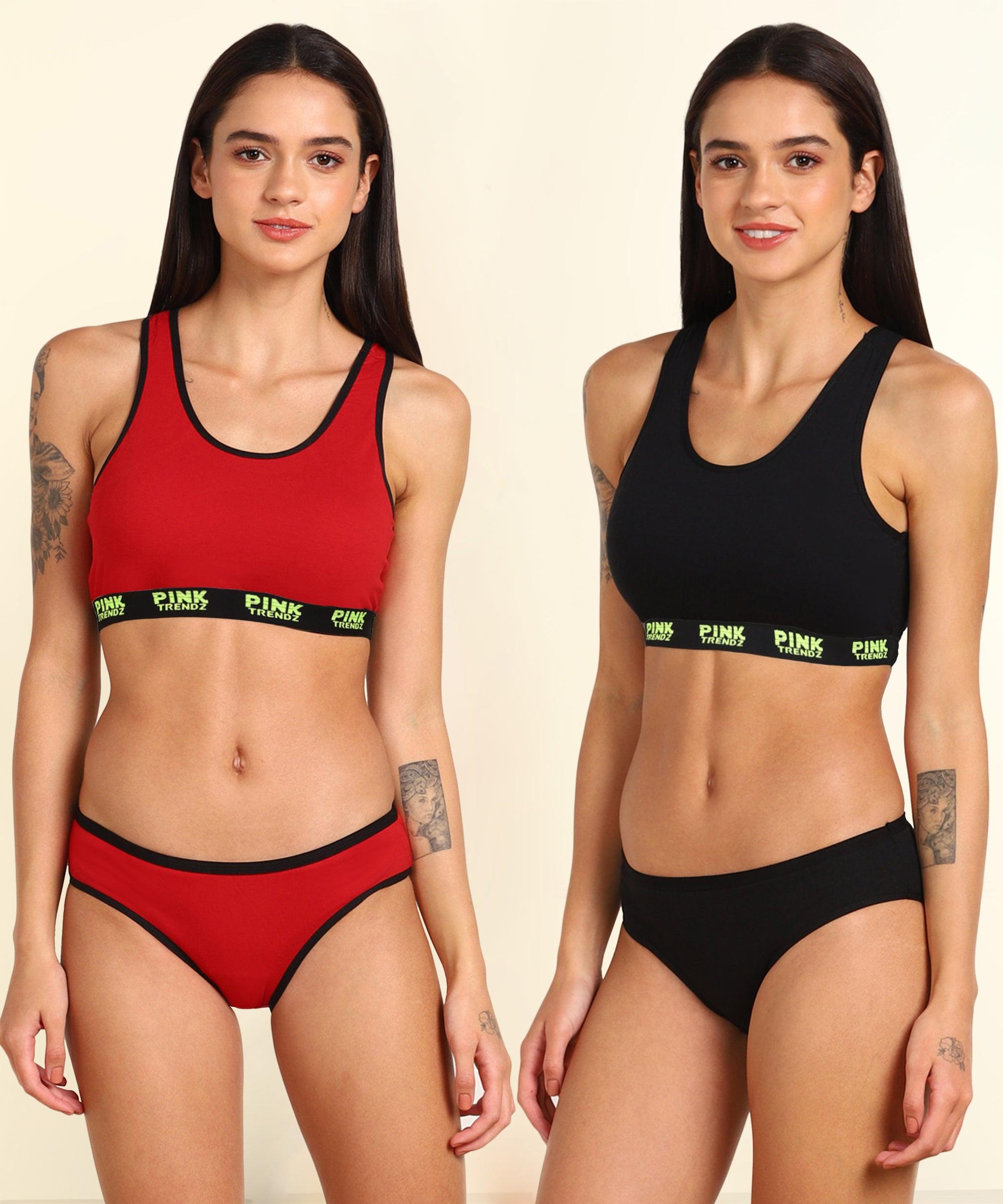 Womens Pink Trendz Sports Bar Bikini Combo lingerie Set - Young Trendz