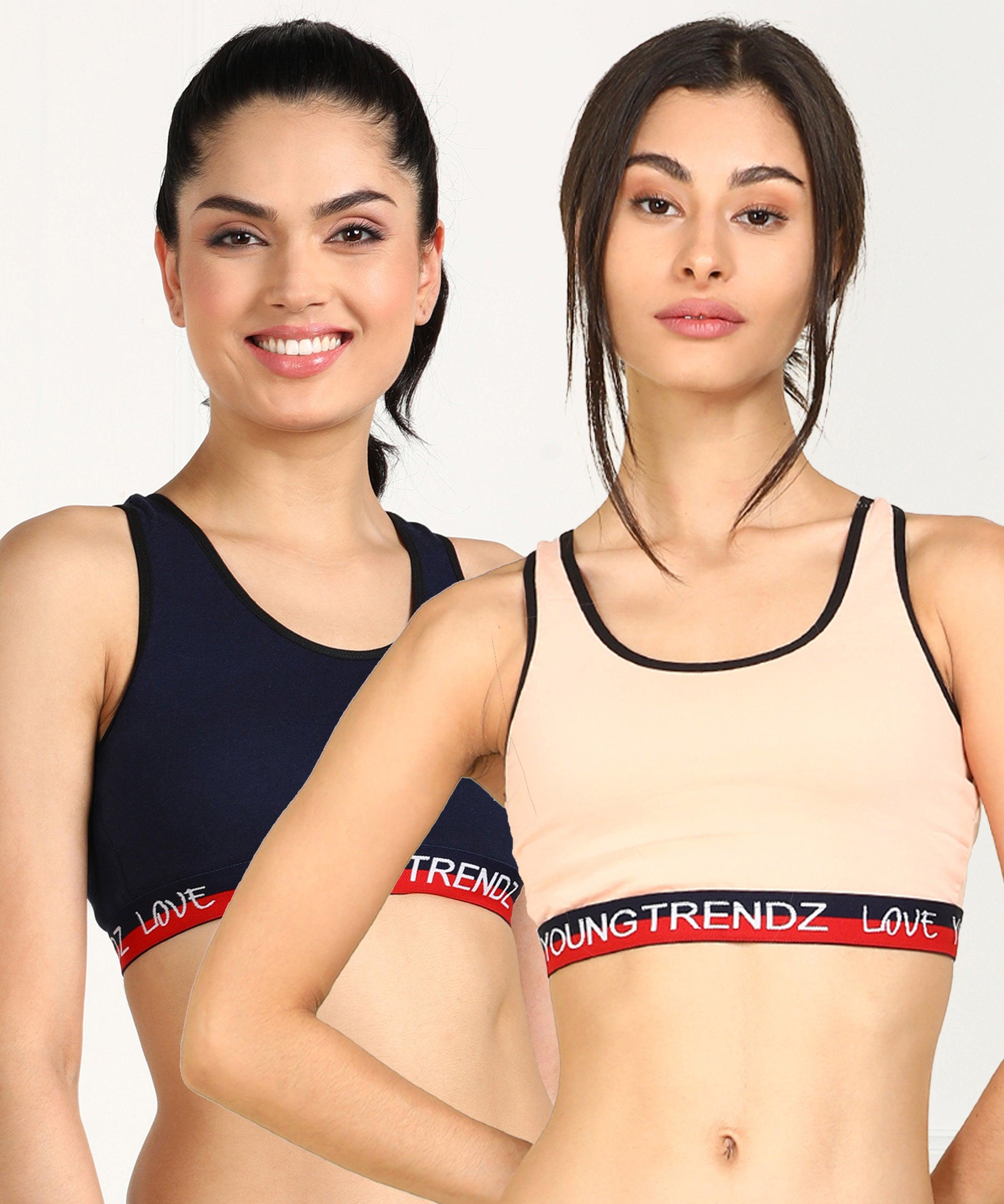 Womens Non Padded Love Elastic Combo Sports Bra - Young Trendz