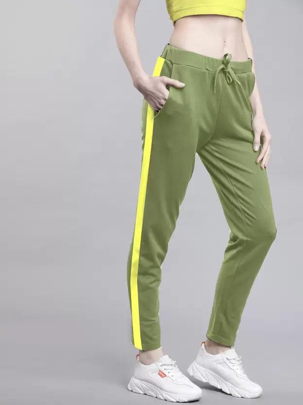 Women Striped Drak Green Track Pants - Young Trendz