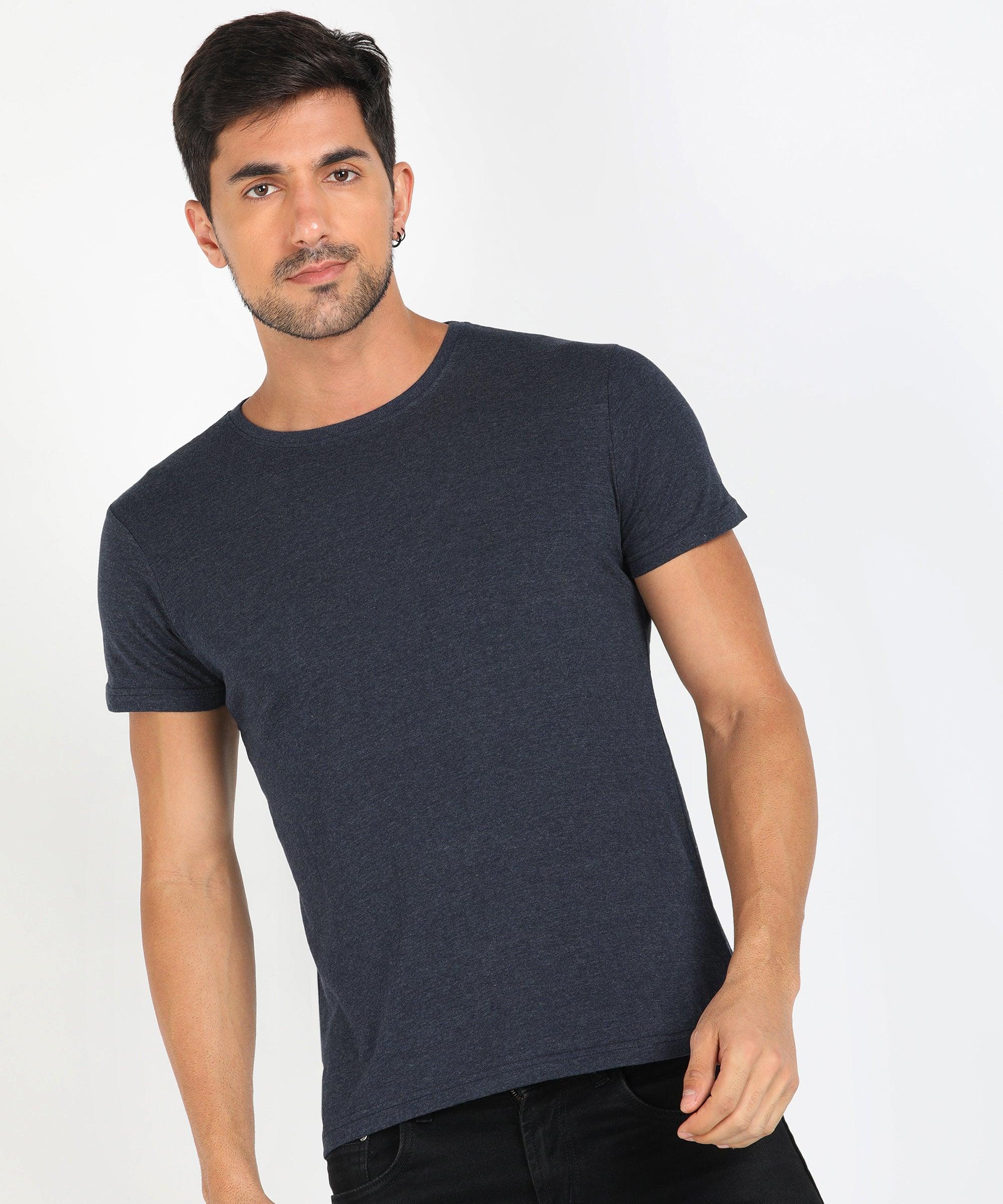 Young Trendz Men Halfsleeve Solid Tshirt (Navy) - Young Trendz