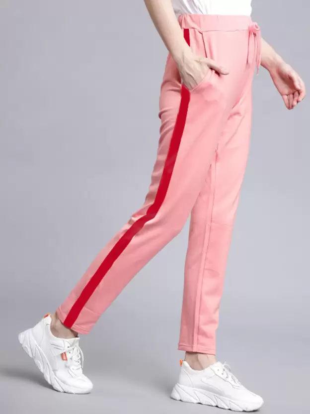 Women Striped Pink Track Pants - Young Trendz