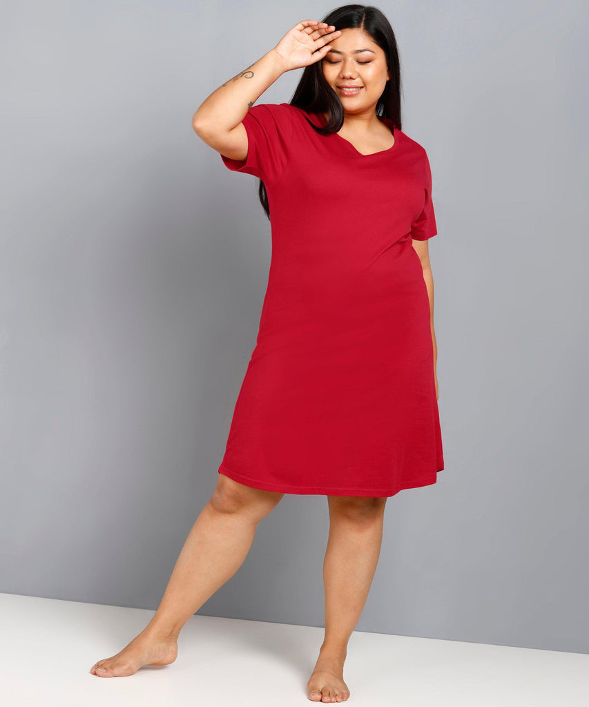 Womens Solid Plus Size Night Dress (Maroon) - Young Trendz