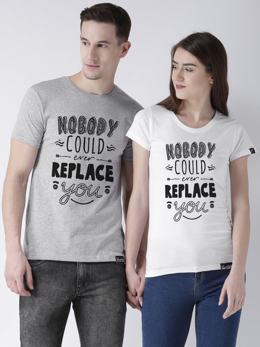 Nobody Printed Grey(Men) White(Women) Color Printed Couple Tshirts - Young Trendz