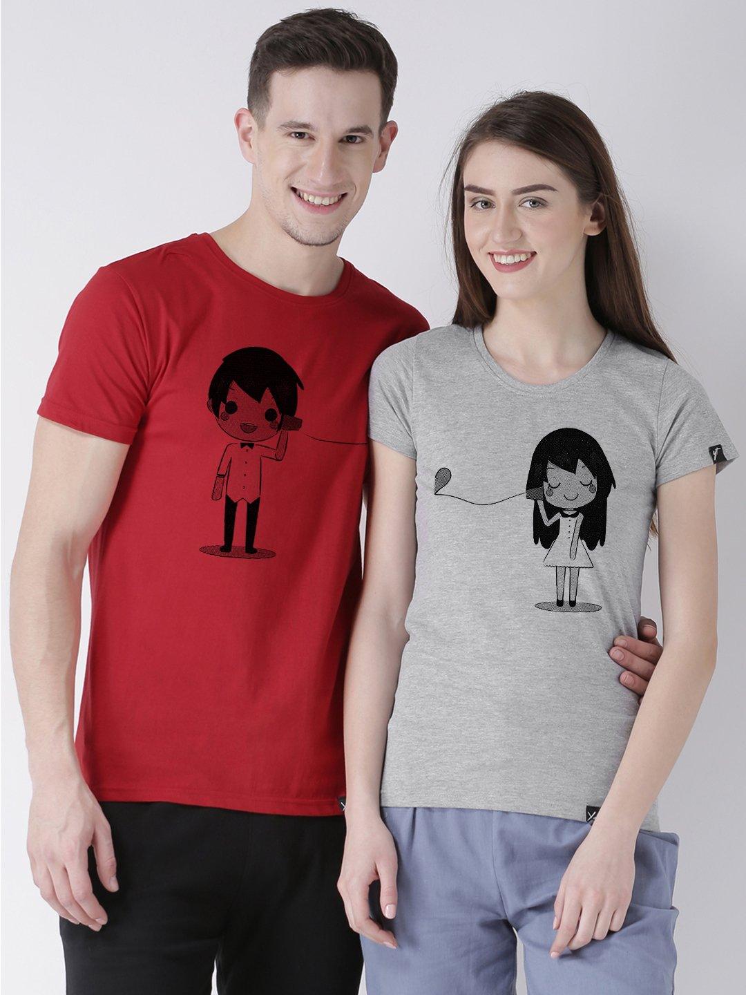 Phone Printed Red(Men) Grey(Women) Color Printed Couple Tshirts - Young Trendz