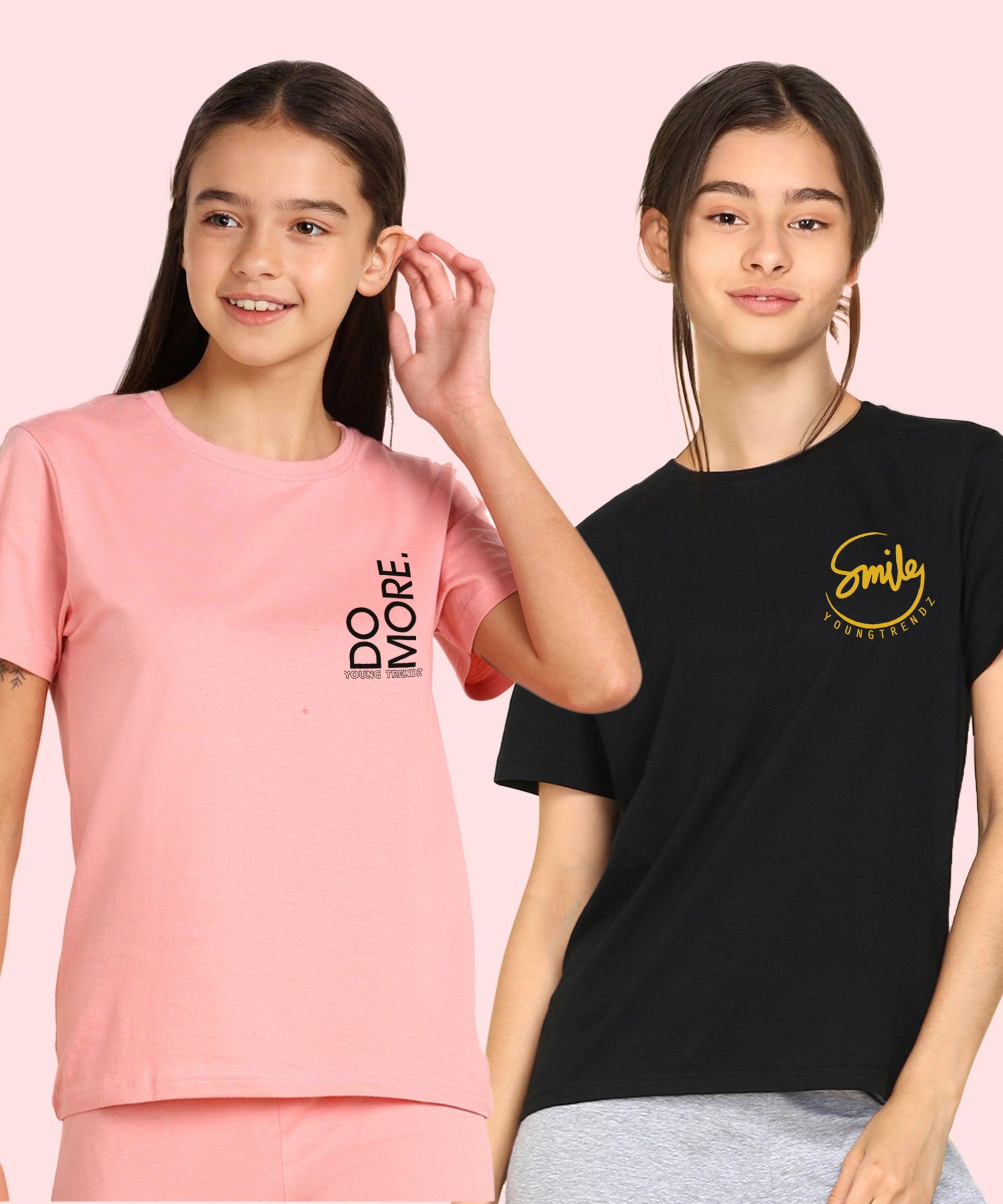Young Trendz Girls Regular Fit Combo Printed Tshirt (Pack of 2) - Young Trendz