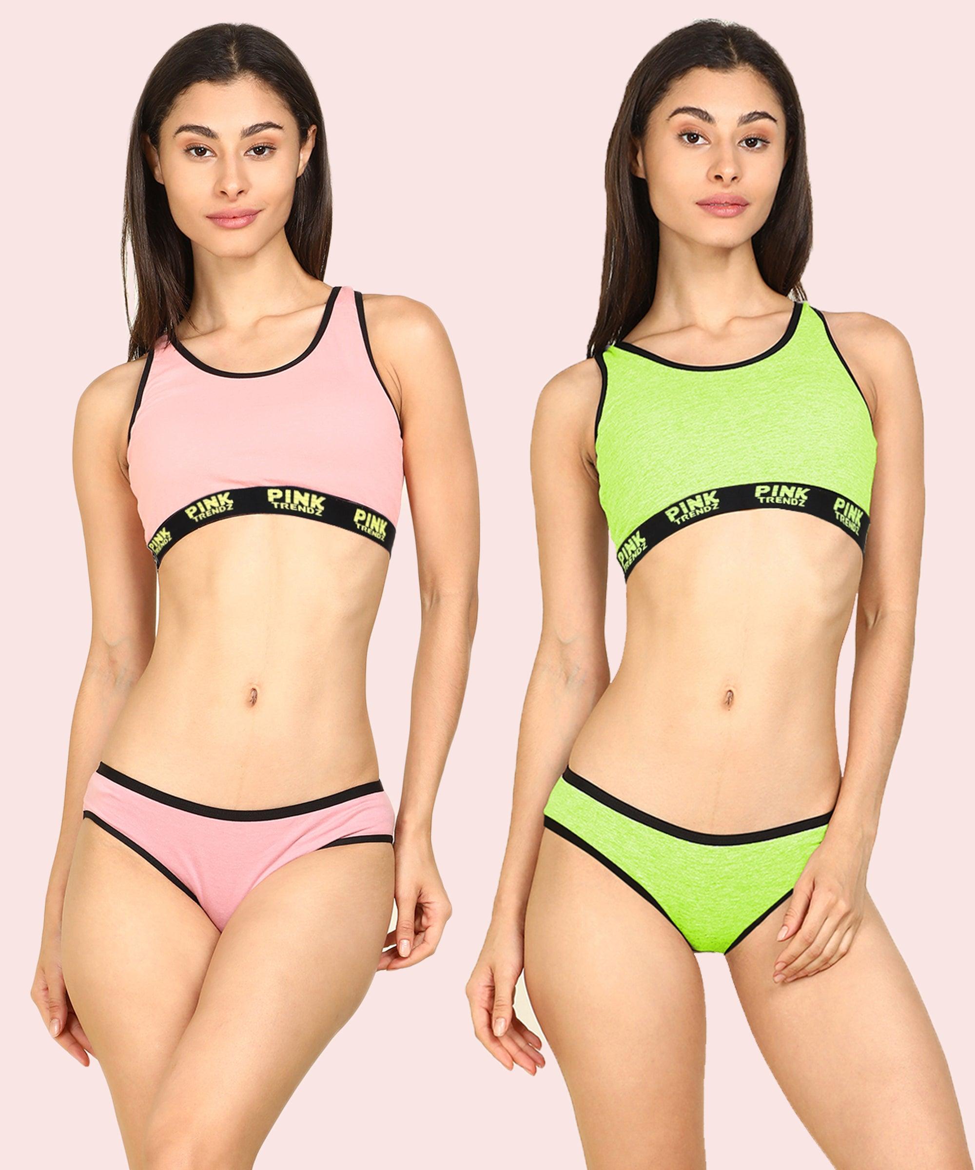 Womens Pink Trendz Sports Bar Bikini Comobo Swim Wear Set - Young Trendz