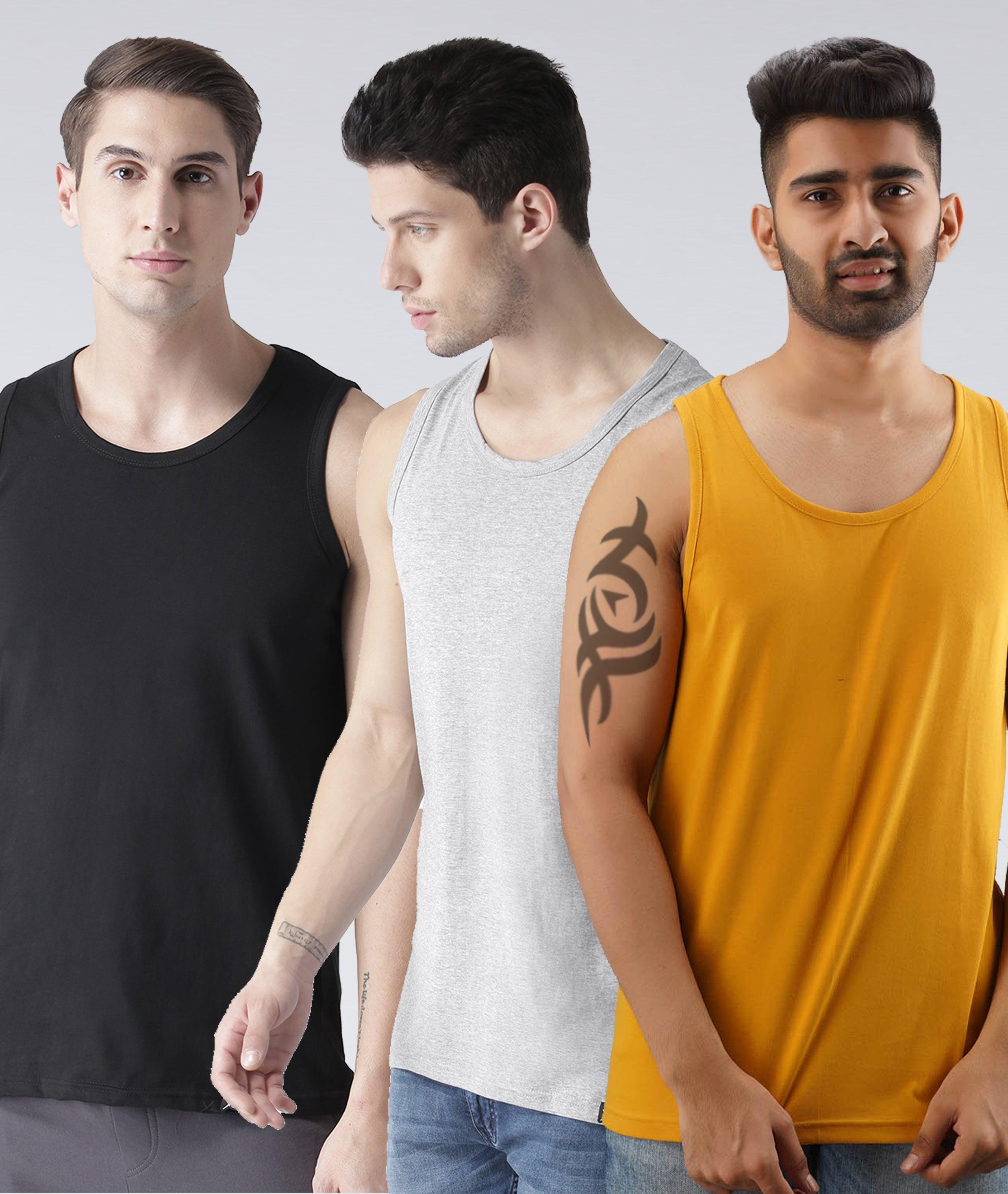 Mens Plain Sleeveless Combo Tshirt - Young Trendz