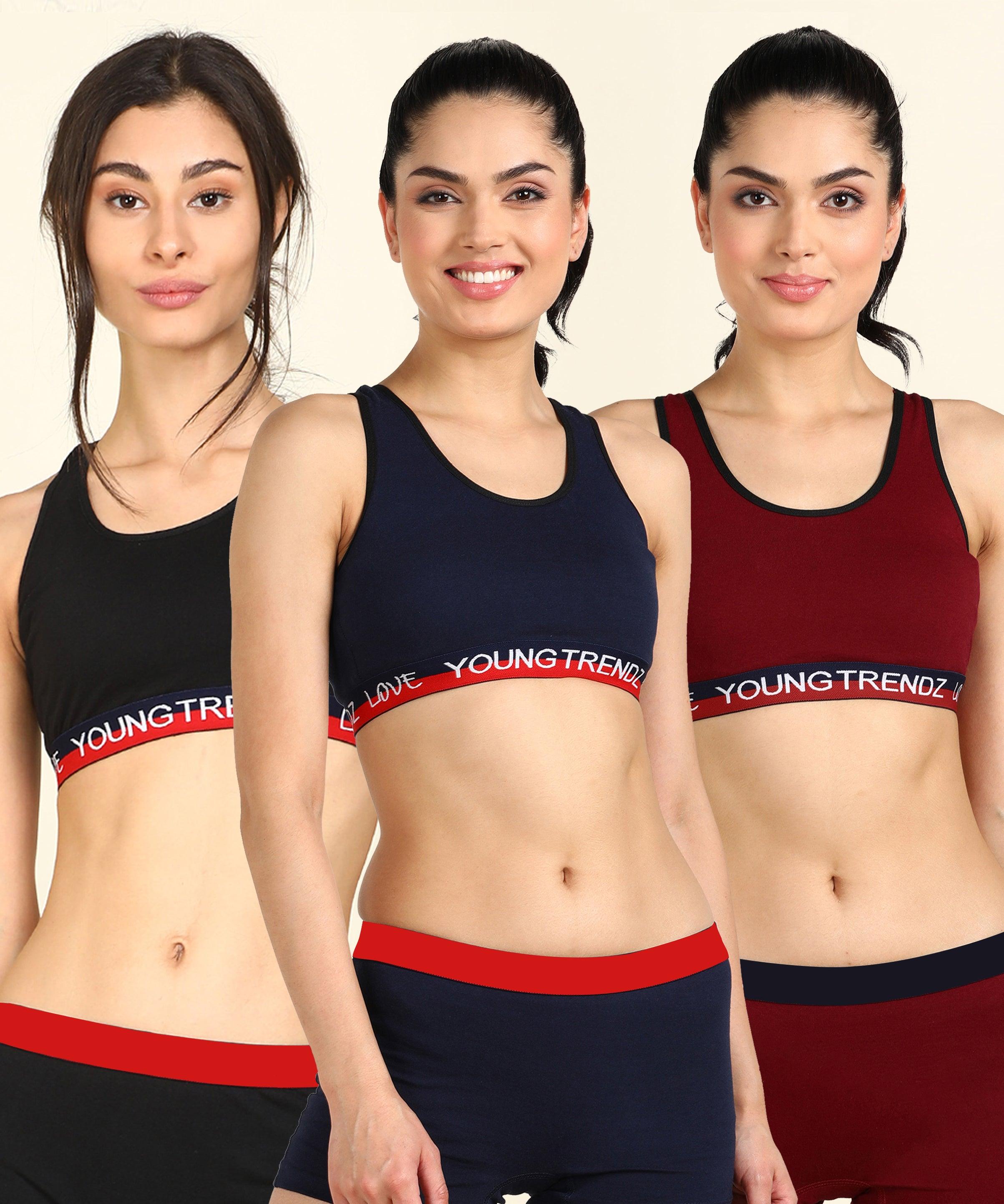 Womens Non Padded Love Elastic Combo Sports Bra - Young Trendz