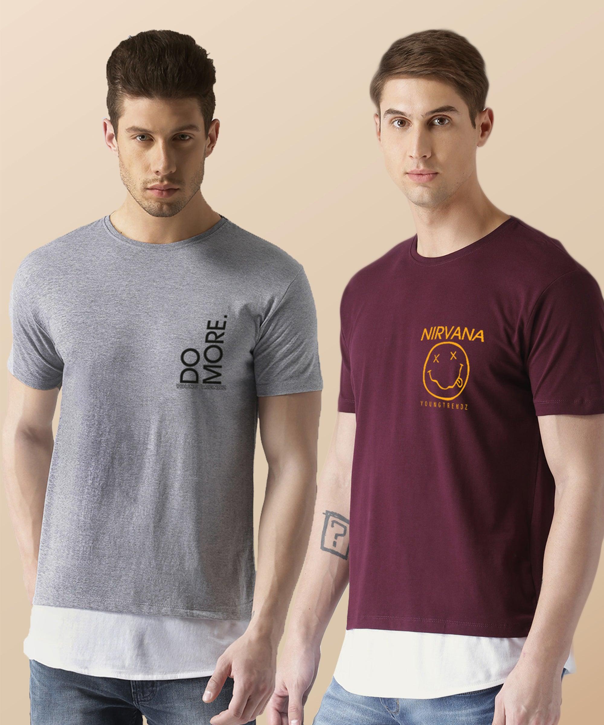 Mens Halfsleeve Layer Round hem Combo Pocket Printed Tshirts - Young Trendz