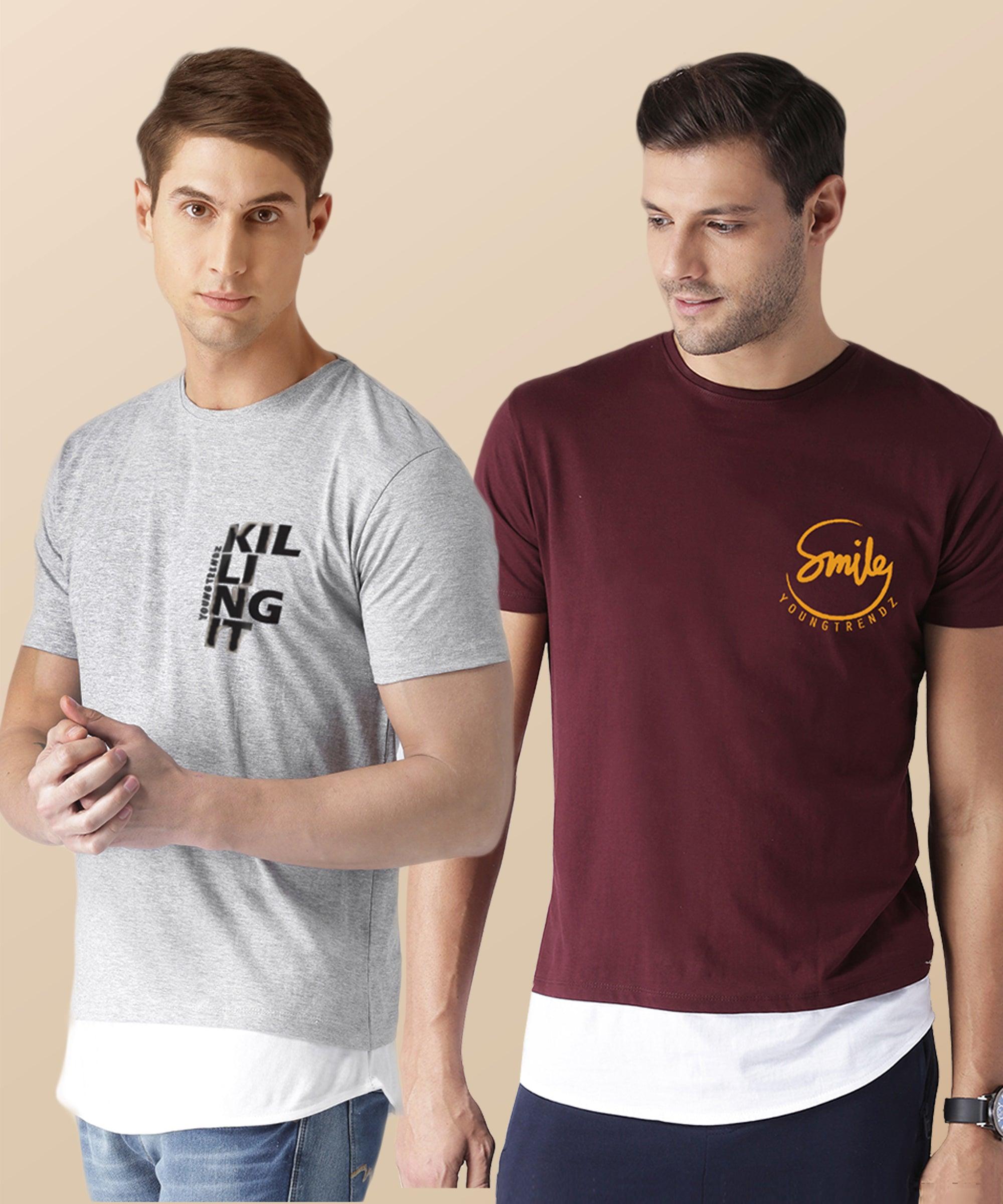 Mens Halfsleeve Layer Round hem Combo Pocket Printed Tshirts - Young Trendz