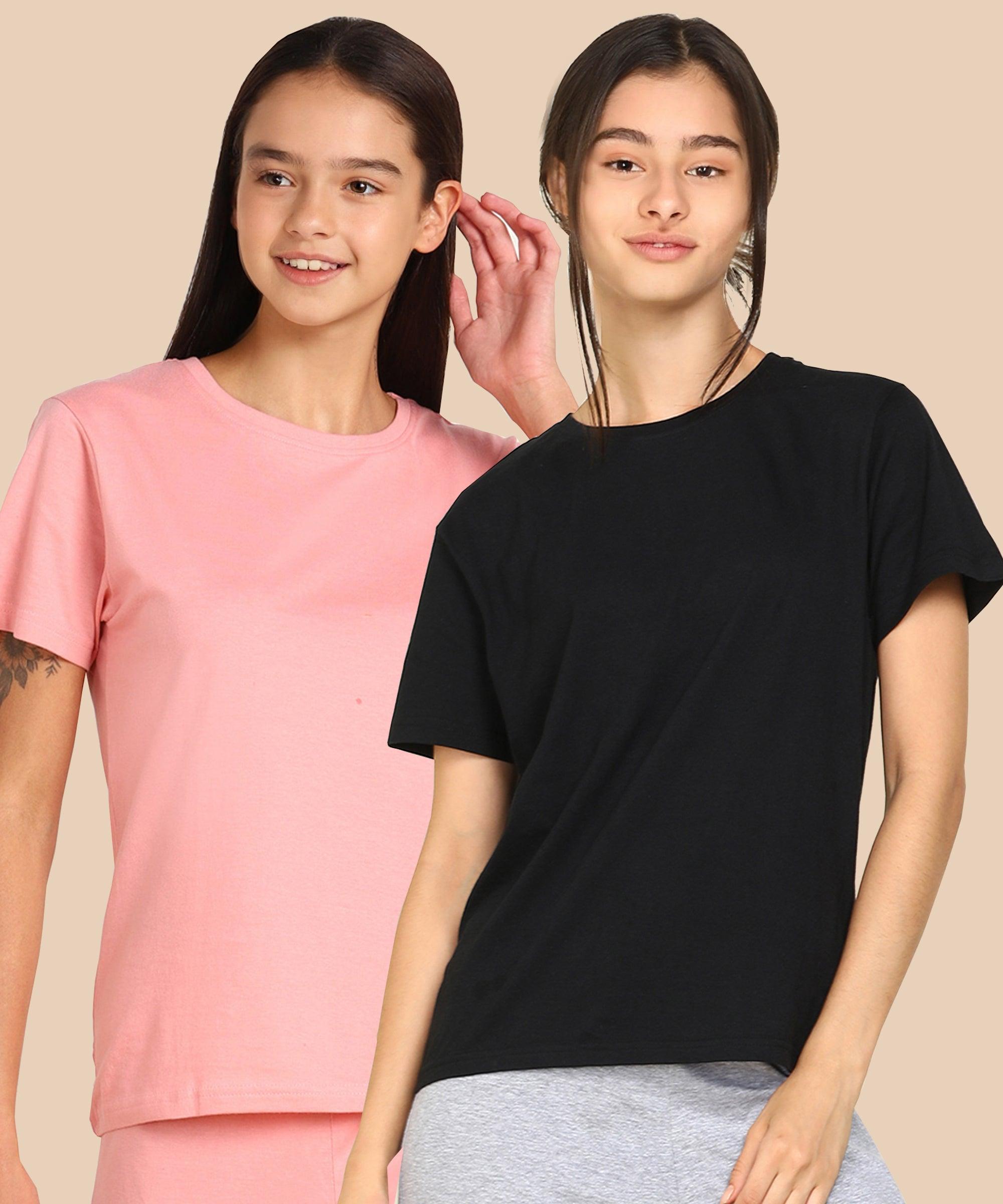 Girls Regular Fit Solid Combo Tshirt - Young Trendz