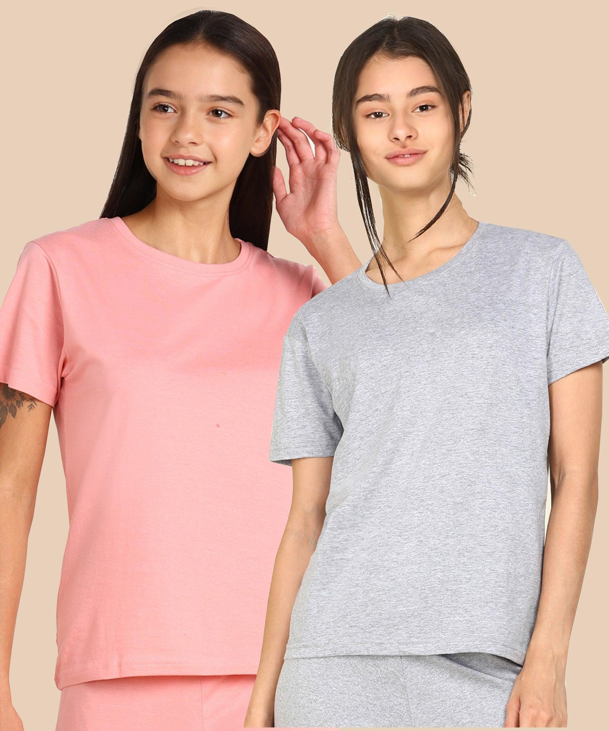 Girls Regular Fit Solid Combo Tshirt - Young Trendz