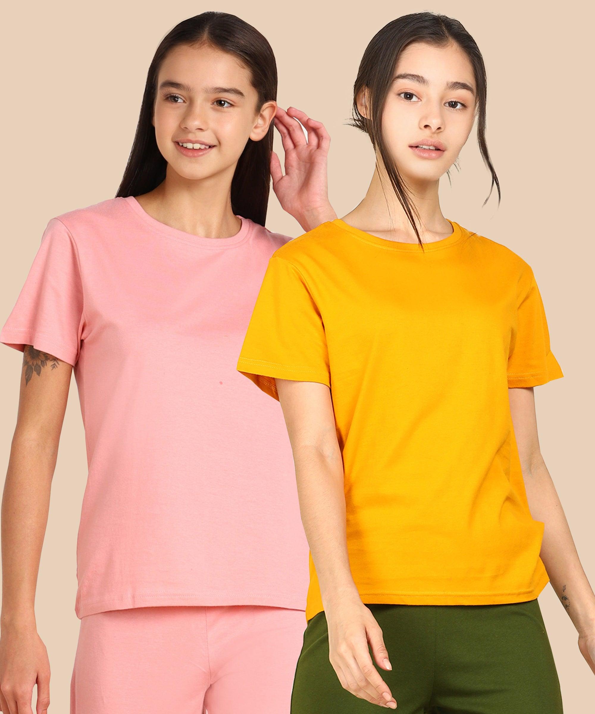 Girls Regular Fit Solid Combo Tshirt - Young Trendz