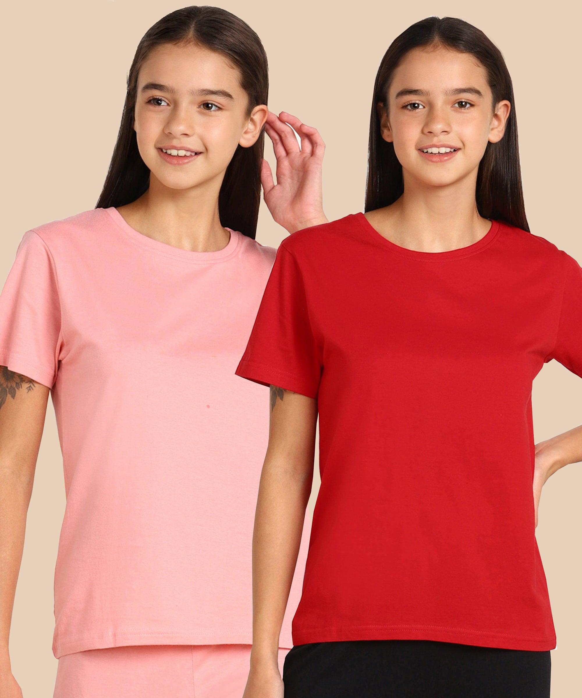 Girls Regular Fit Solid Combo Tshirt - Young Trendz