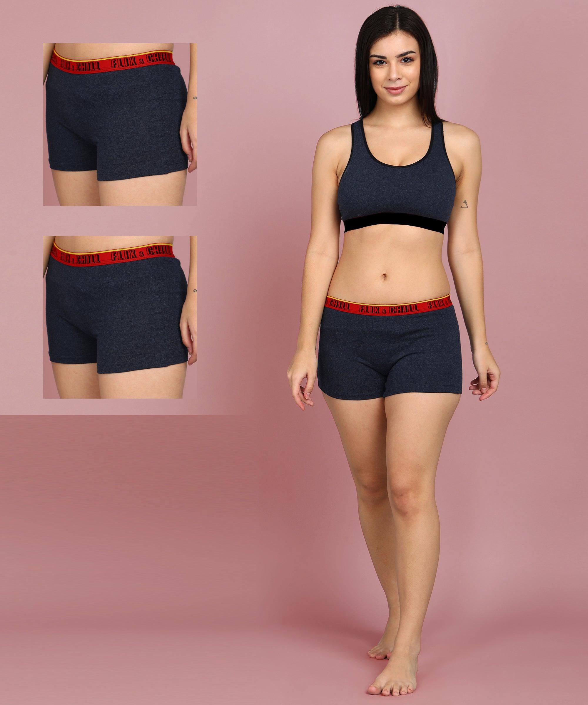 Womens FLIXCHILL Boys Shorts 2Combo (Navy Melange) - Young Trendz