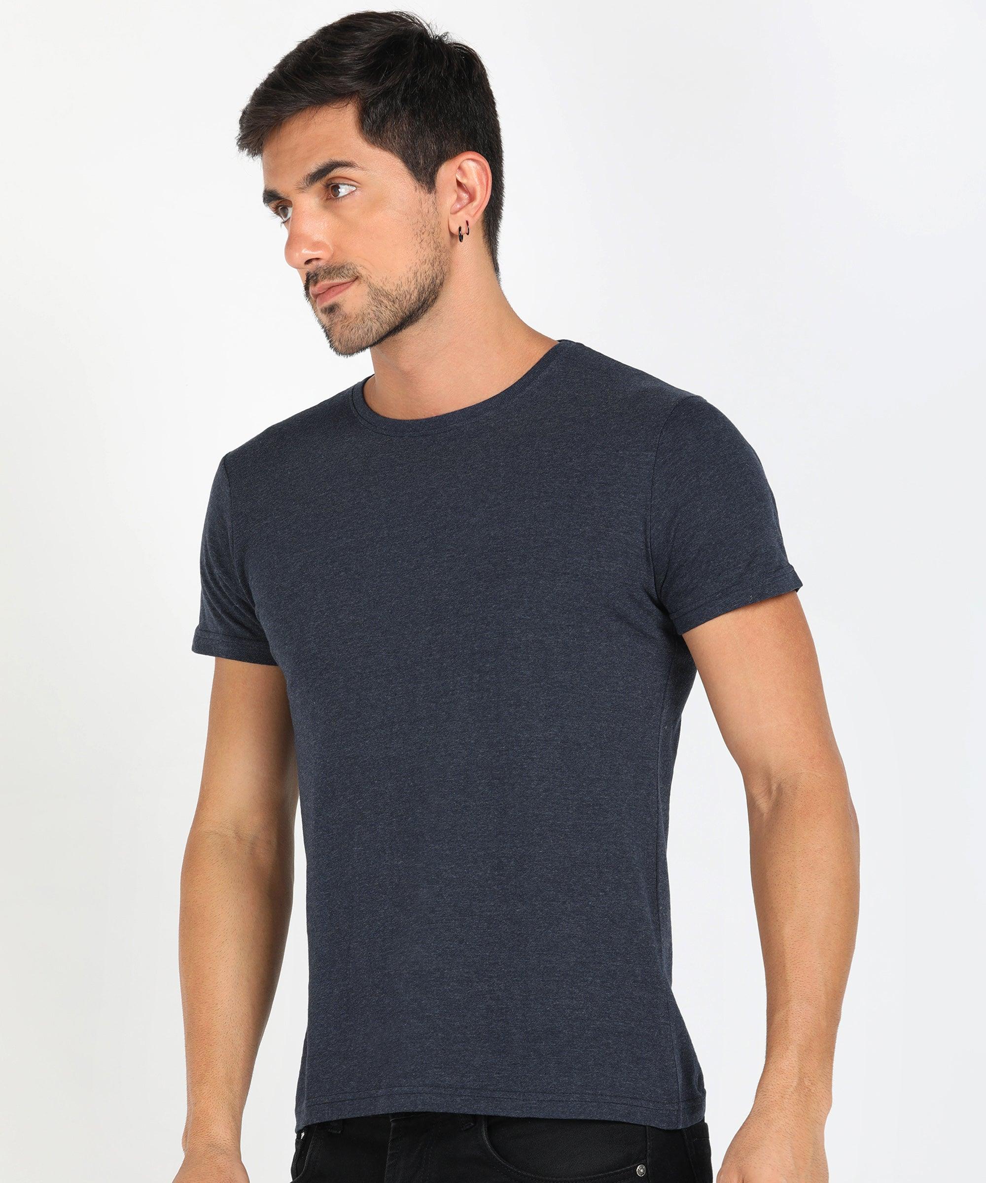 Young Trendz Men Halfsleeve Solid Tshirt (Navy) - Young Trendz