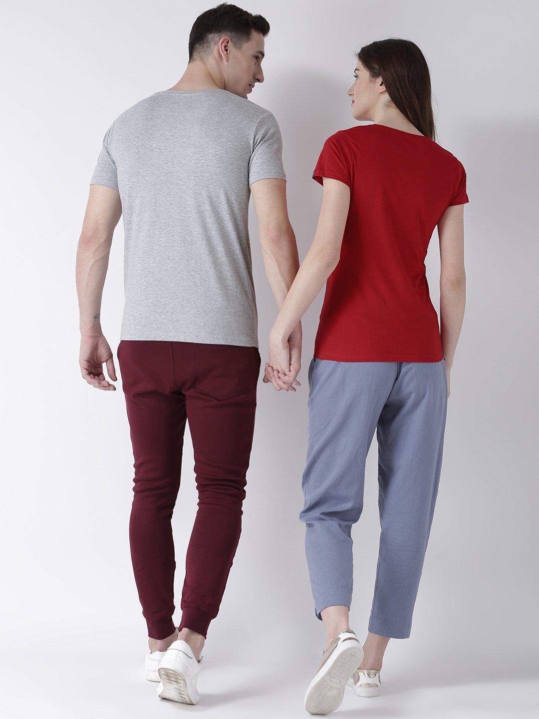 Nobody Printed Grey(Men) Red(Women) Color Printed Couple Tshirts - Young Trendz