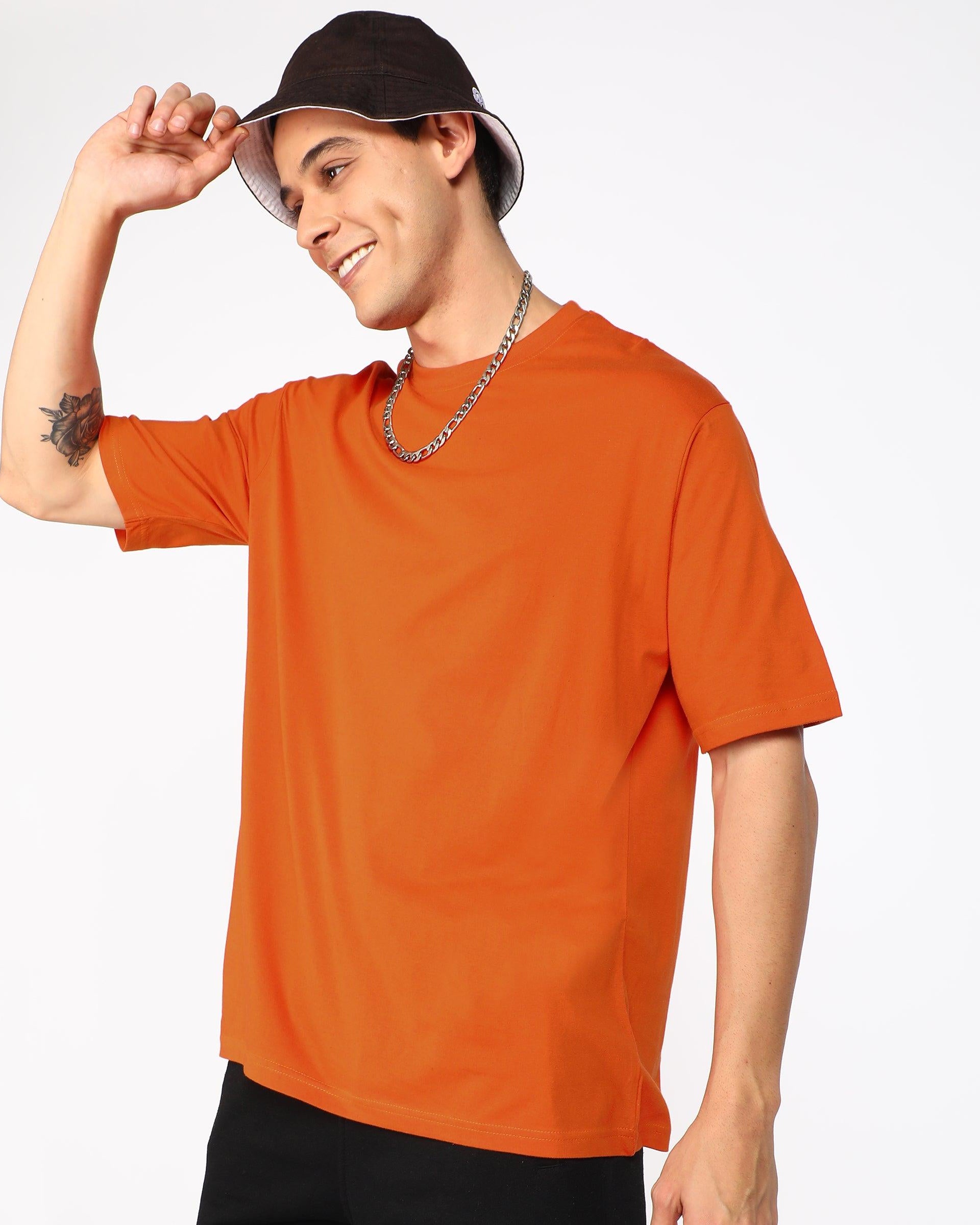 Solid Mens Oversize Tshirt Solid Men Round Neck Rustic Brown T-Shirt - Young Trendz