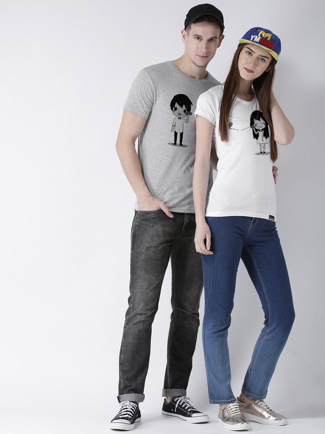 Phone Printed Grey(Men) White(Women) Color Printed Couple Tshirts - Young Trendz