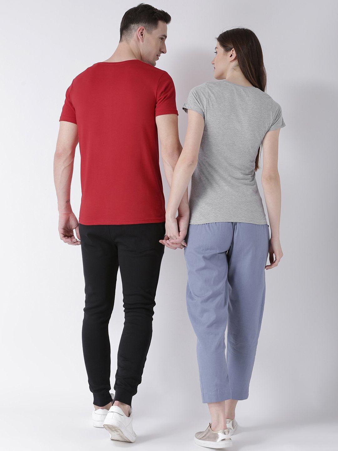 Pulse Printed Red(Men) Grey(Women) Color Printed Couple Tshirts - Young Trendz