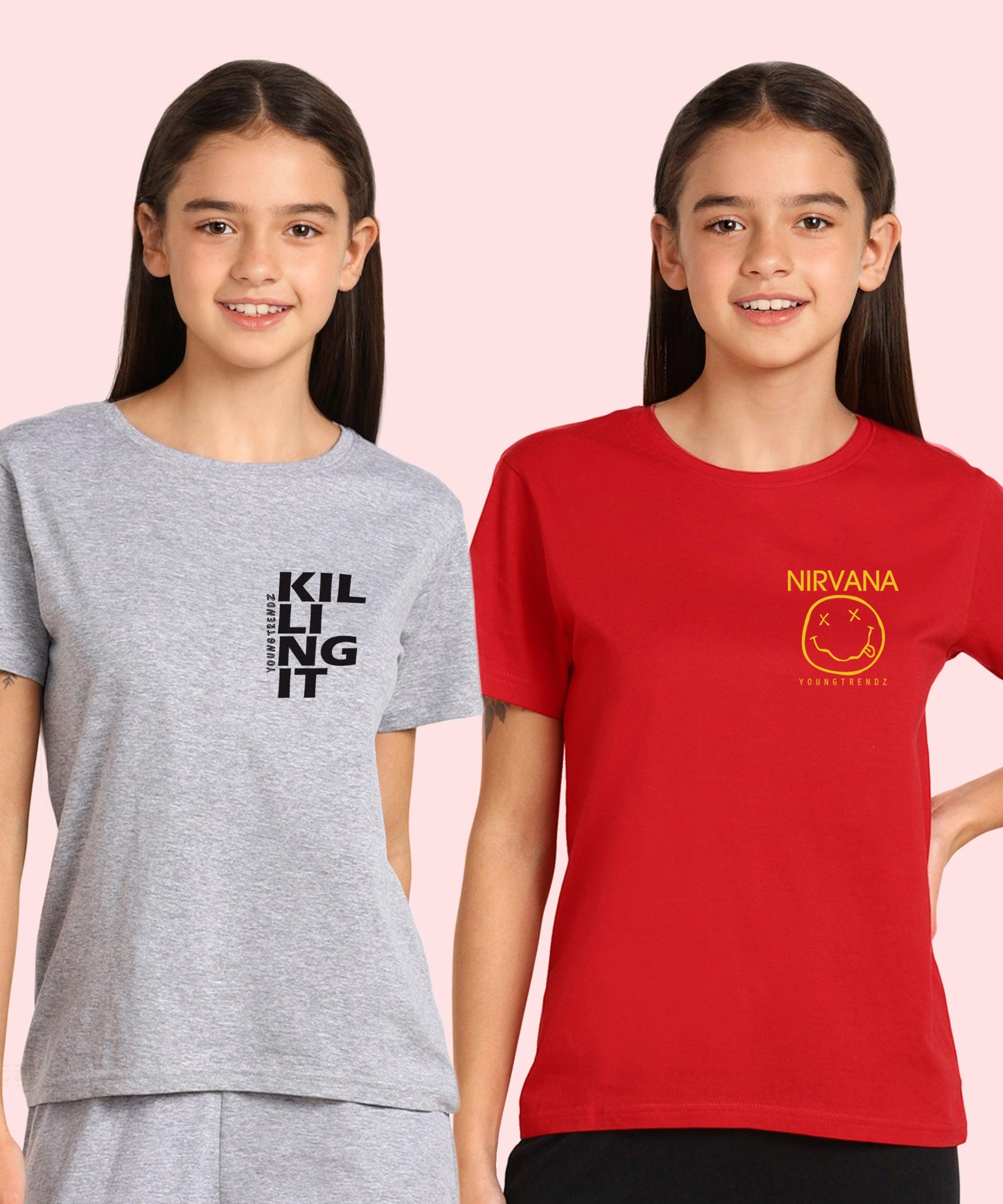Young Trendz Girls Regular Fit Combo Printed Tshirt (Pack of 2) - Young Trendz