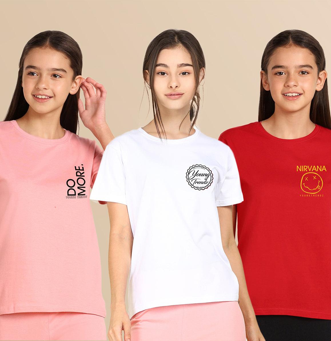 Young Trendz Girls Regular Fit Combo Printed Tshirt (Pack of 3) - Young Trendz