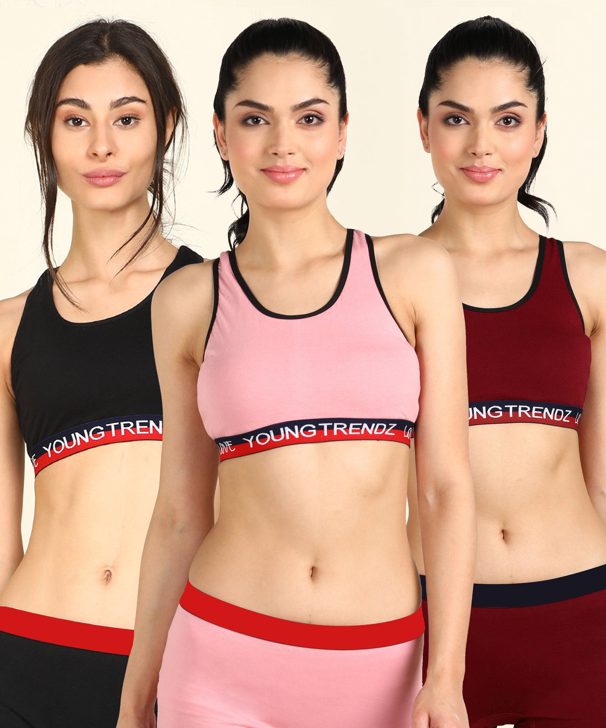 Womens Non Padded Love Elastic Combo Sports Bra - Young Trendz