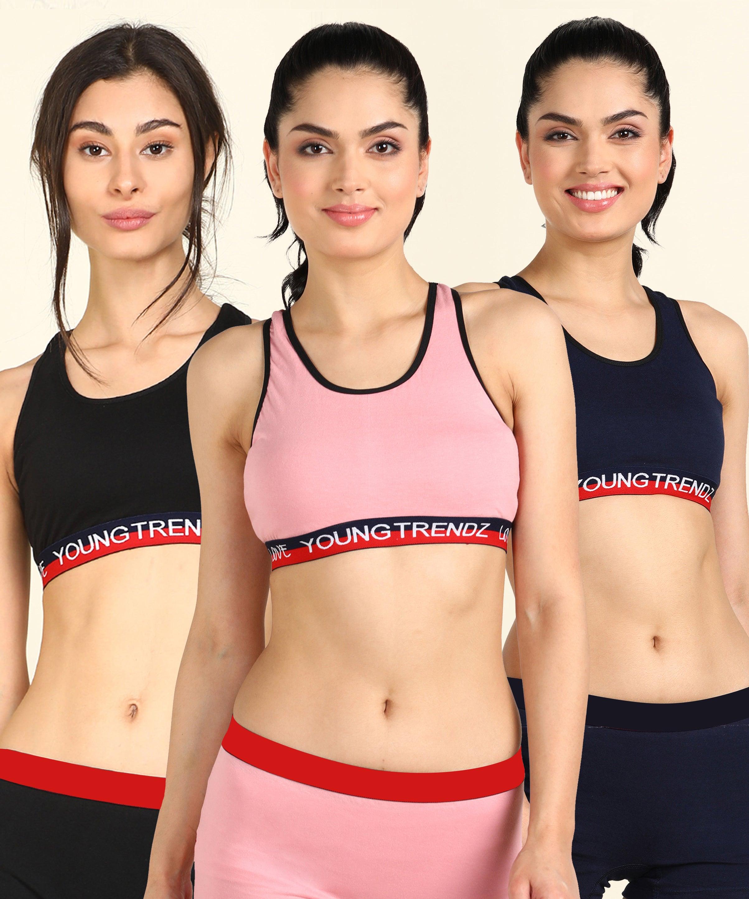 Womens Non Padded Love Elastic Combo Sports Bra - Young Trendz