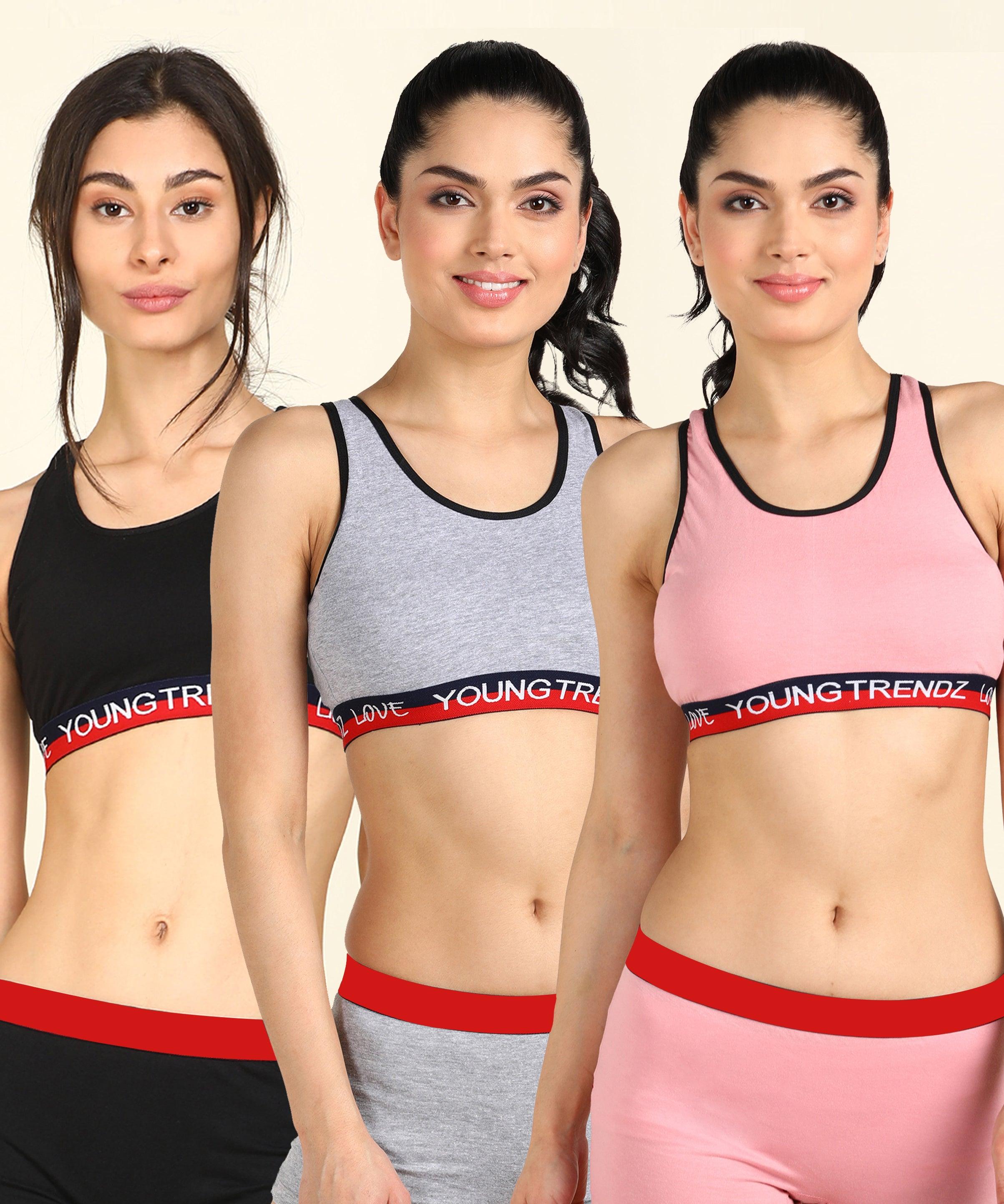 Womens Non Padded Love Elastic Combo Sports Bra - Young Trendz
