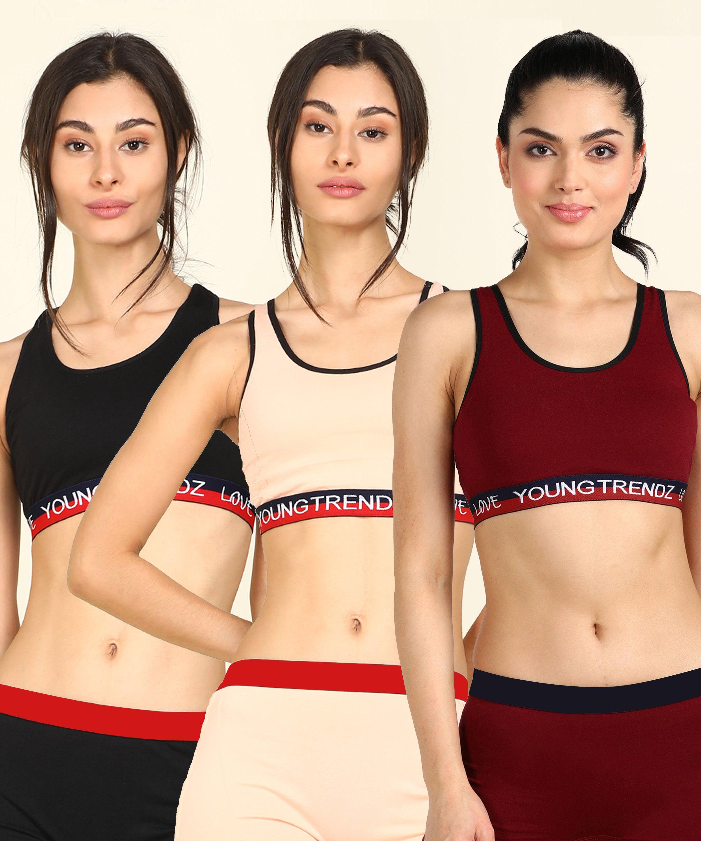 Womens Non Padded Love Elastic Combo Sports Bra - Young Trendz