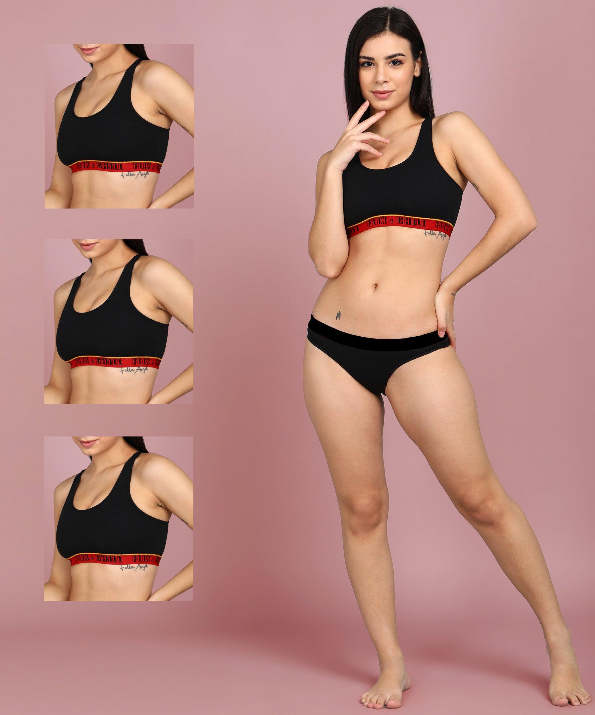 Womens Non Padded FLIXCHILL Combo Sports Bra (Pack of 3) - Young Trendz