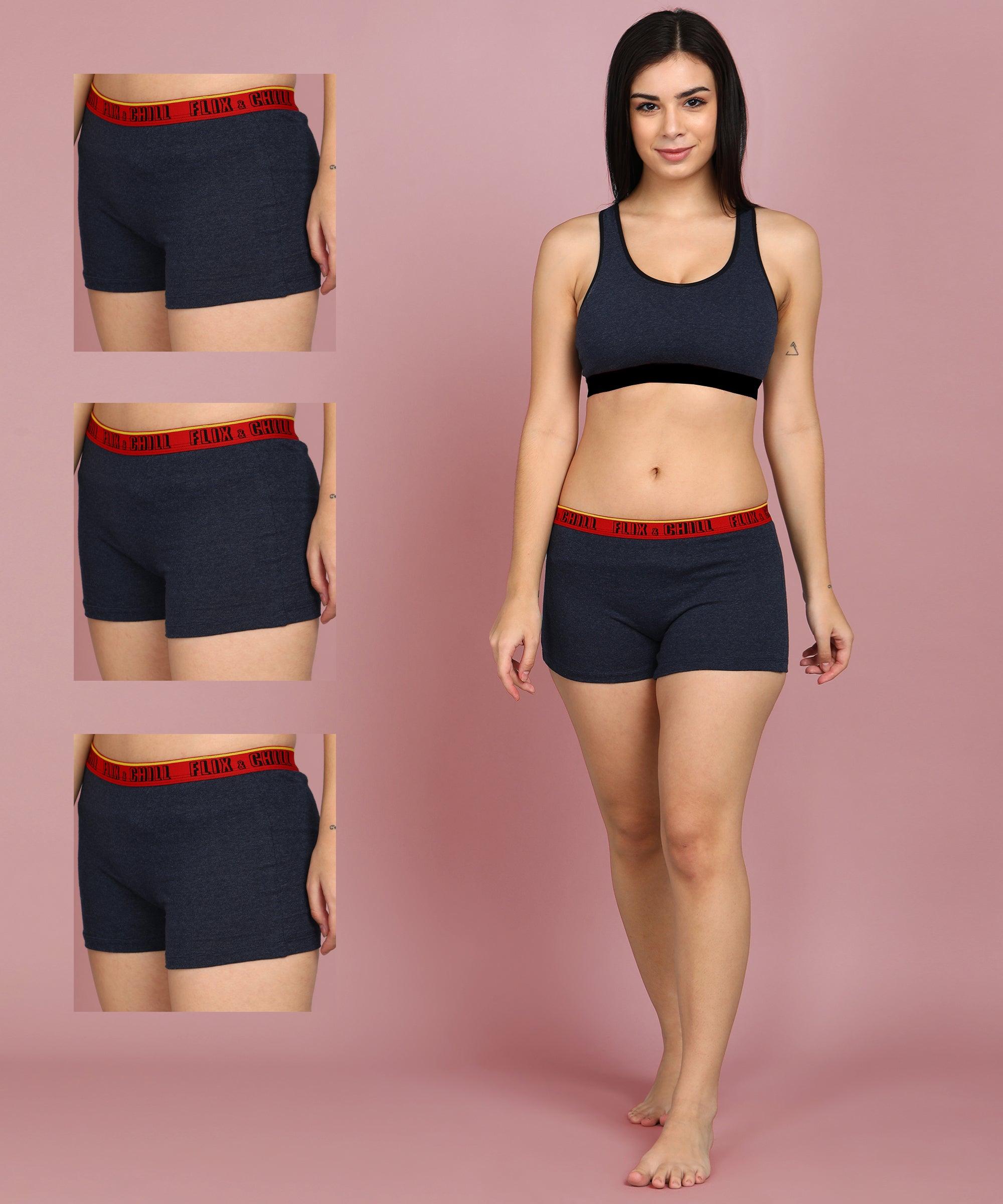 Womens Non Padded FLIXCHILL Combo Boys Shorts Navy Melange (Pack of 3) - Young Trendz