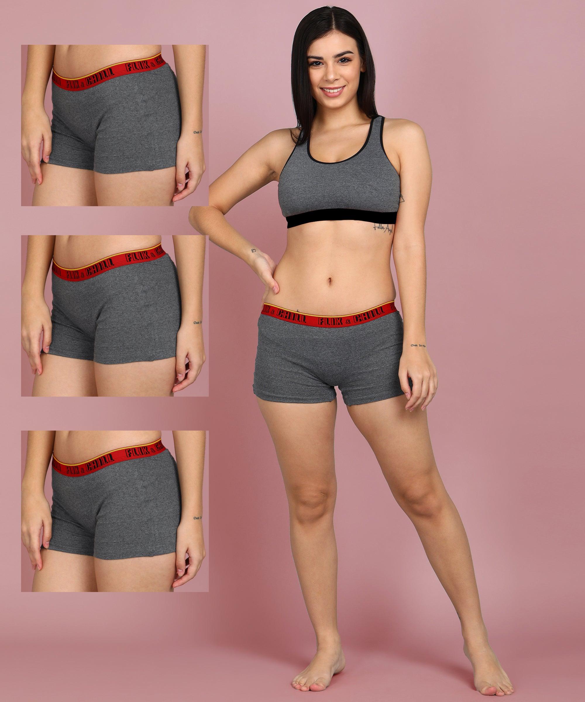Womens Non Padded FLIXCHILL Combo Boys Shorts Grey Melange (Pack of 3) - Young Trendz