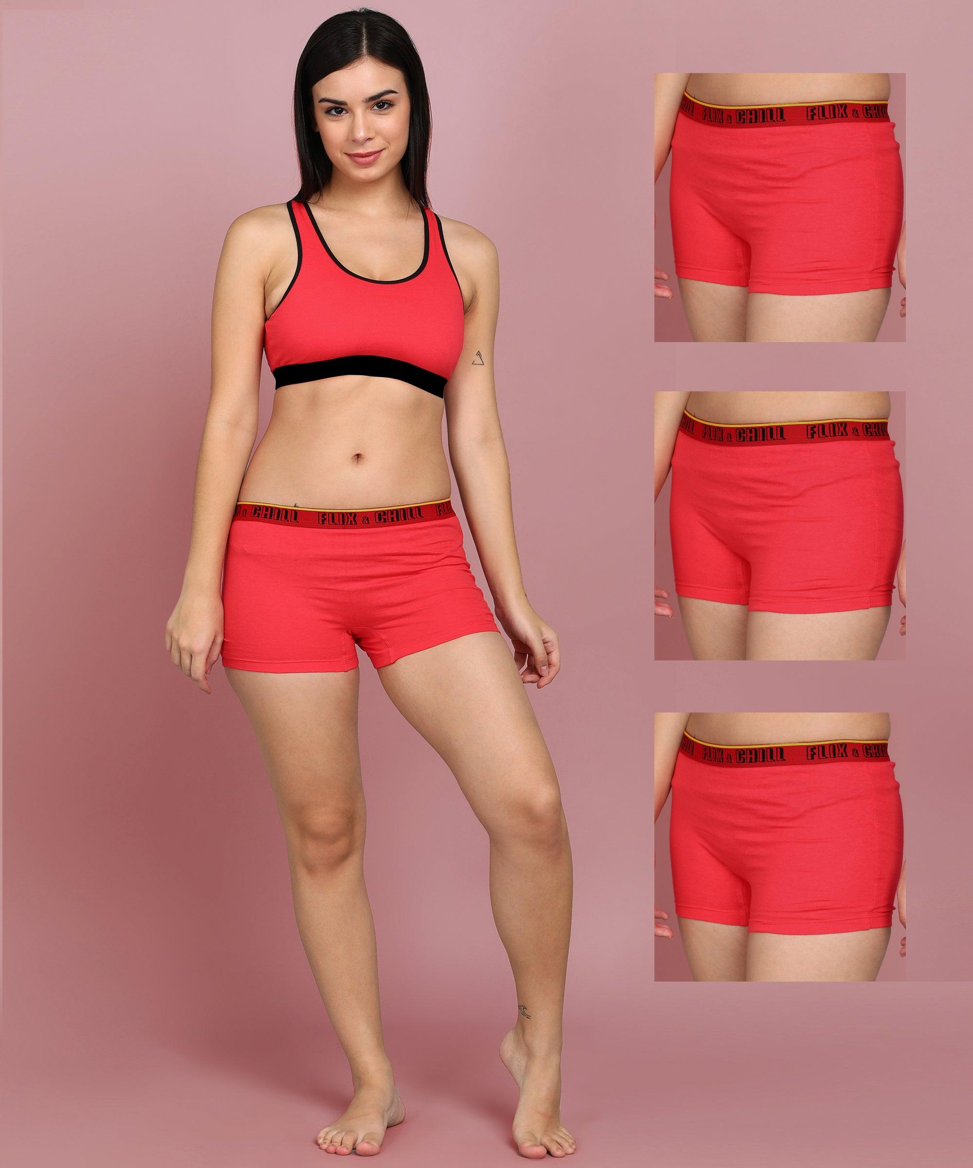 Womens FLIXCHILL Boys Shorts 3Combo (Tomato Red) - Young Trendz