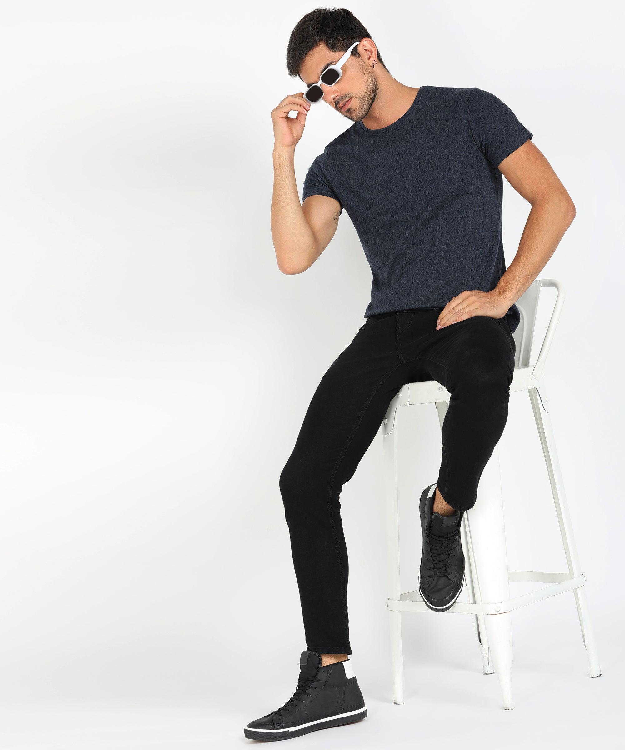 Young Trendz Men Halfsleeve Solid Tshirt (Navy) - Young Trendz