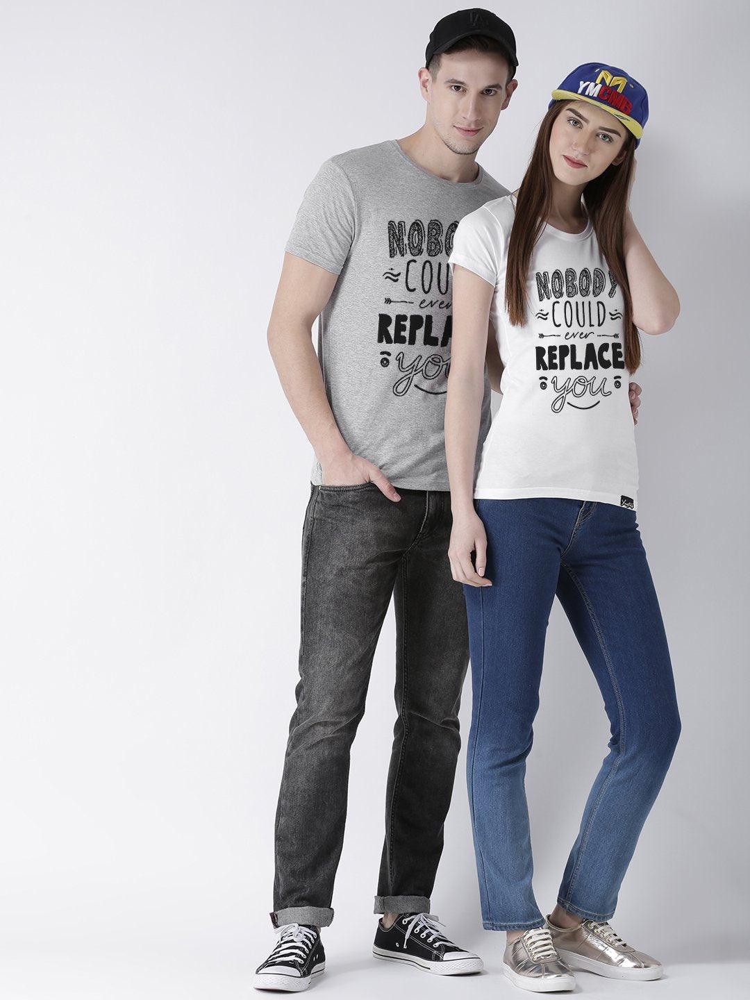 Nobody Printed Grey(Men) White(Women) Color Printed Couple Tshirts - Young Trendz