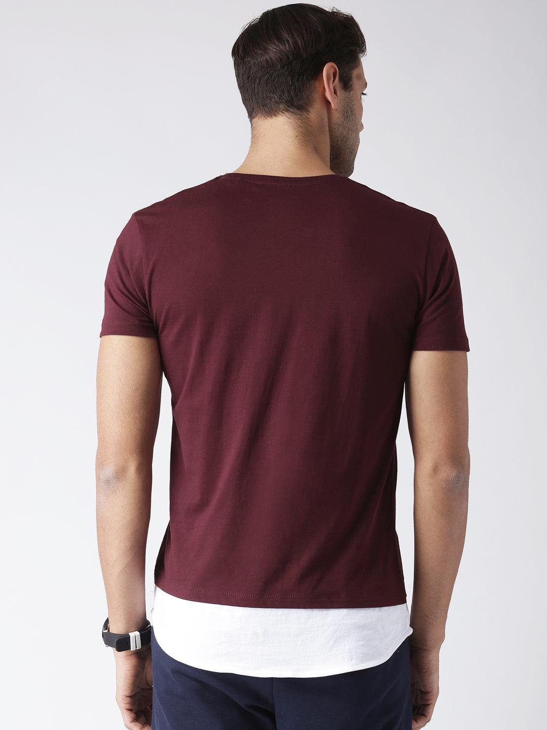 Mens Halfsleeve Layer Round hem Combo Solid Tshirts - Young Trendz