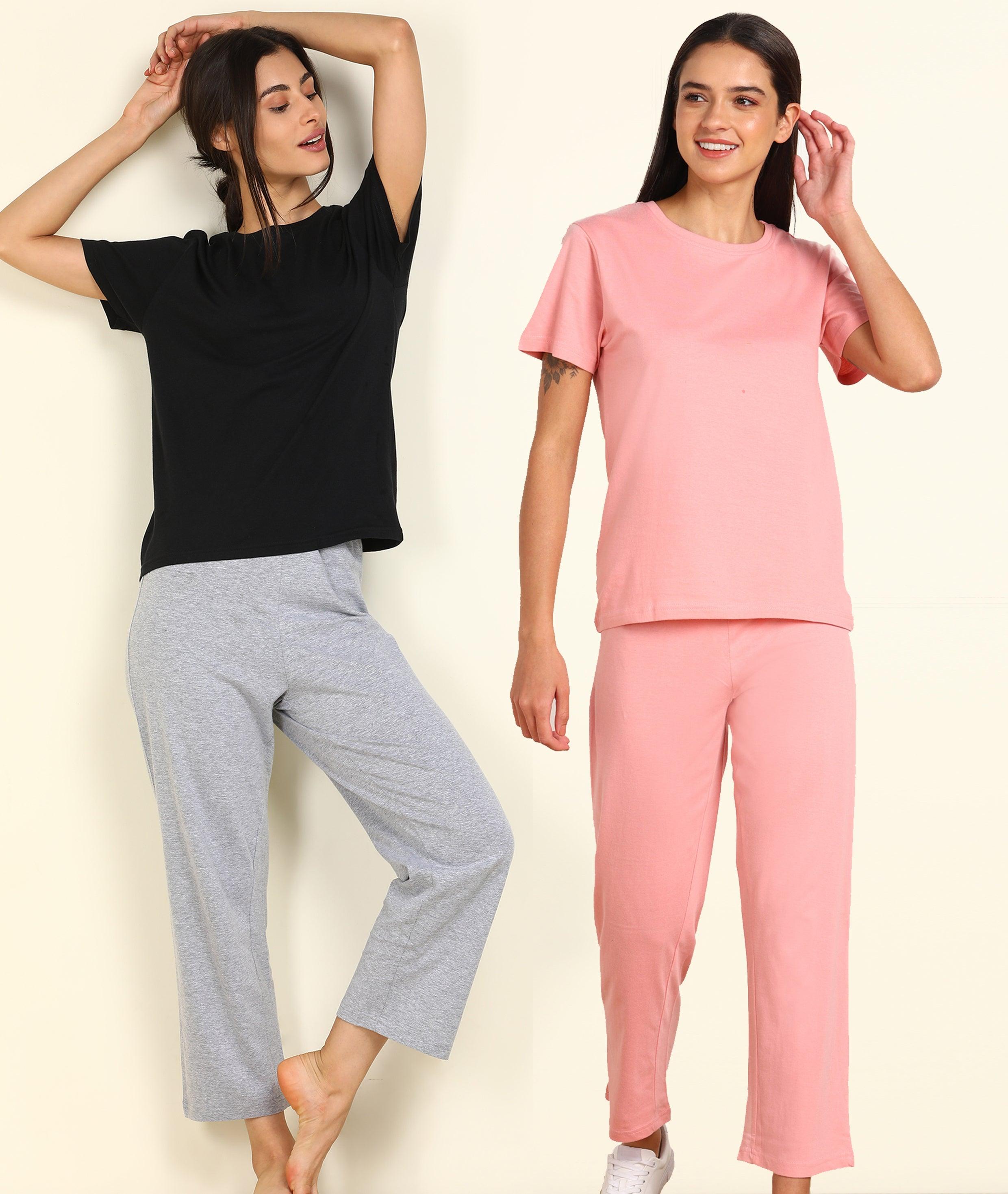 Women T-shirt & Pyjama Set Pure Soft Cotton - Combo Set - Young Trendz