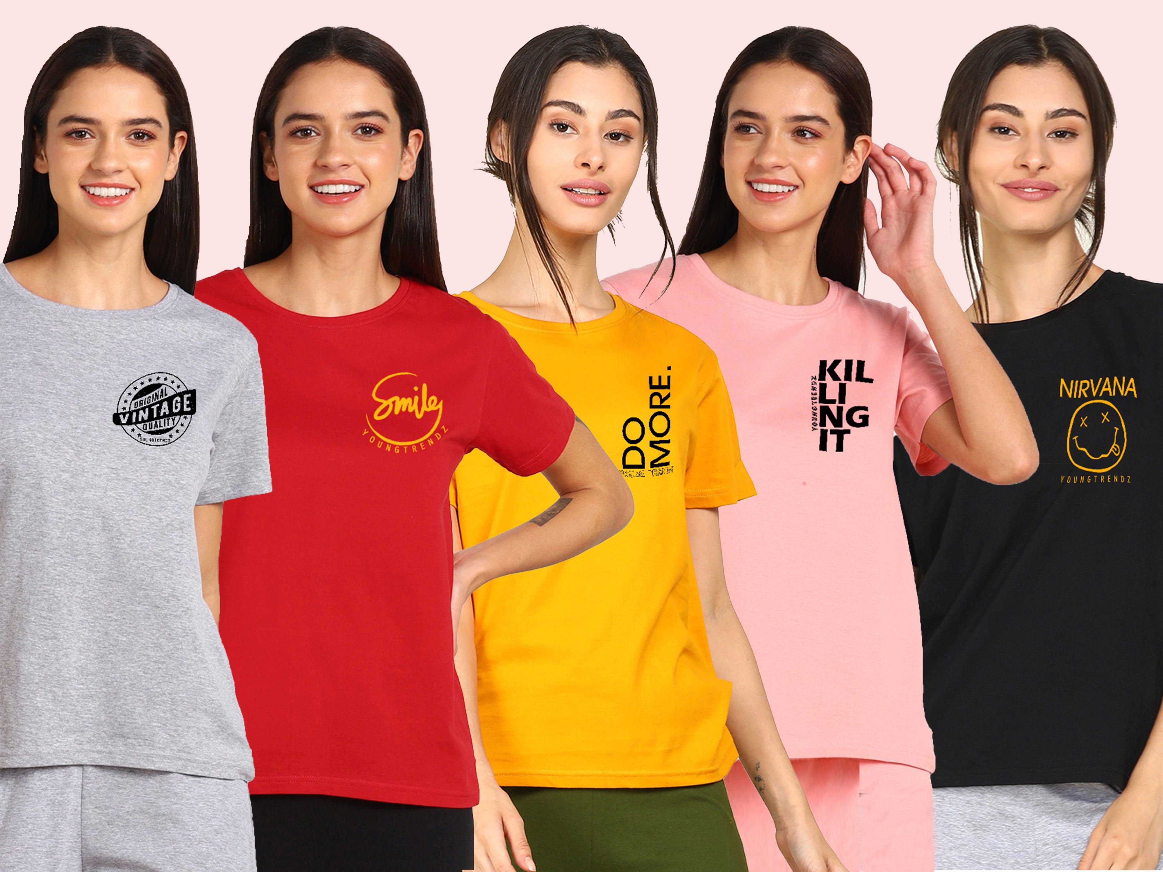 Young Trendz Womens Regular Fit Combo Printed T Shirt - Young Trendz