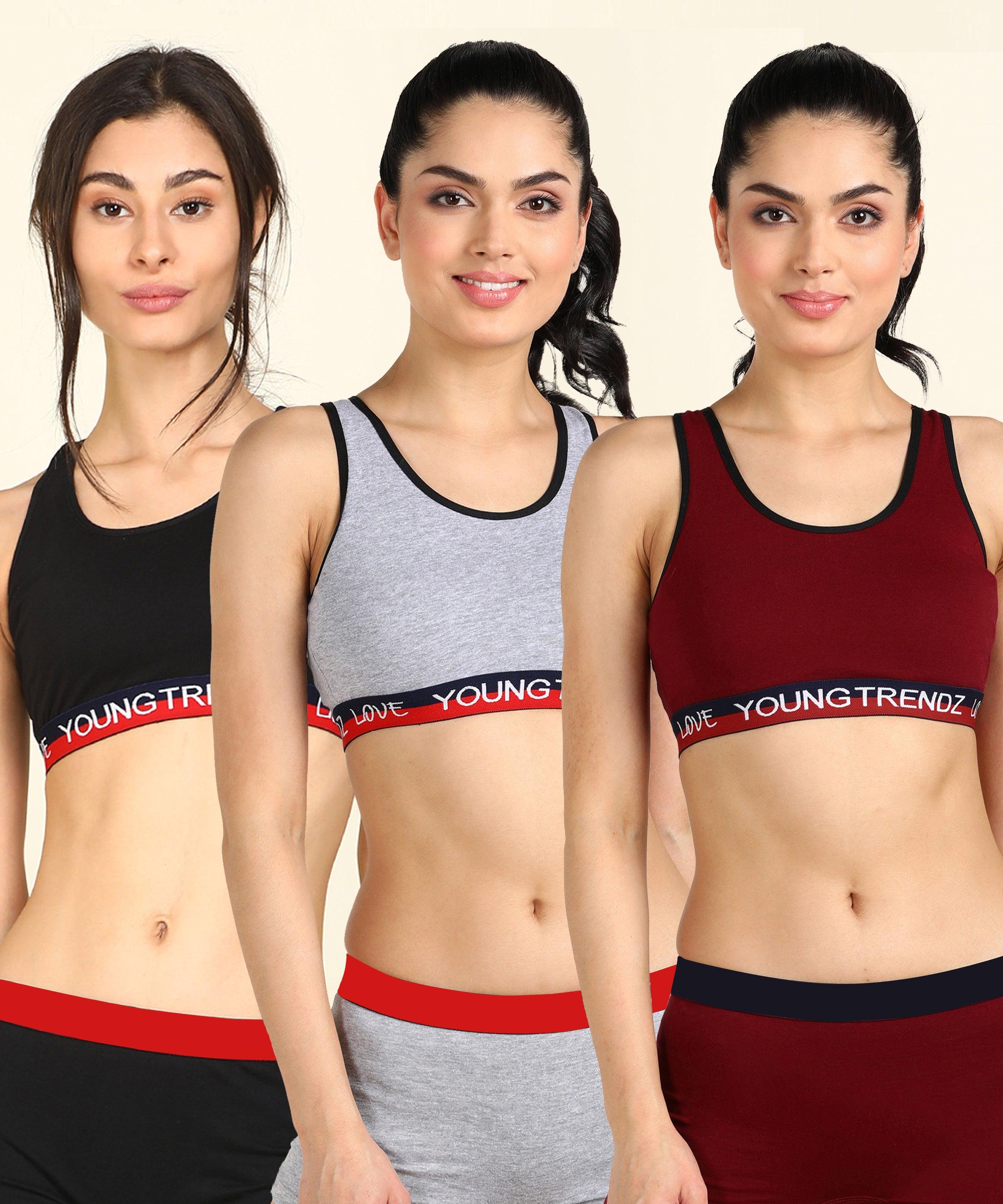 Womens Non Padded Love Elastic Combo Sports Bra - Young Trendz