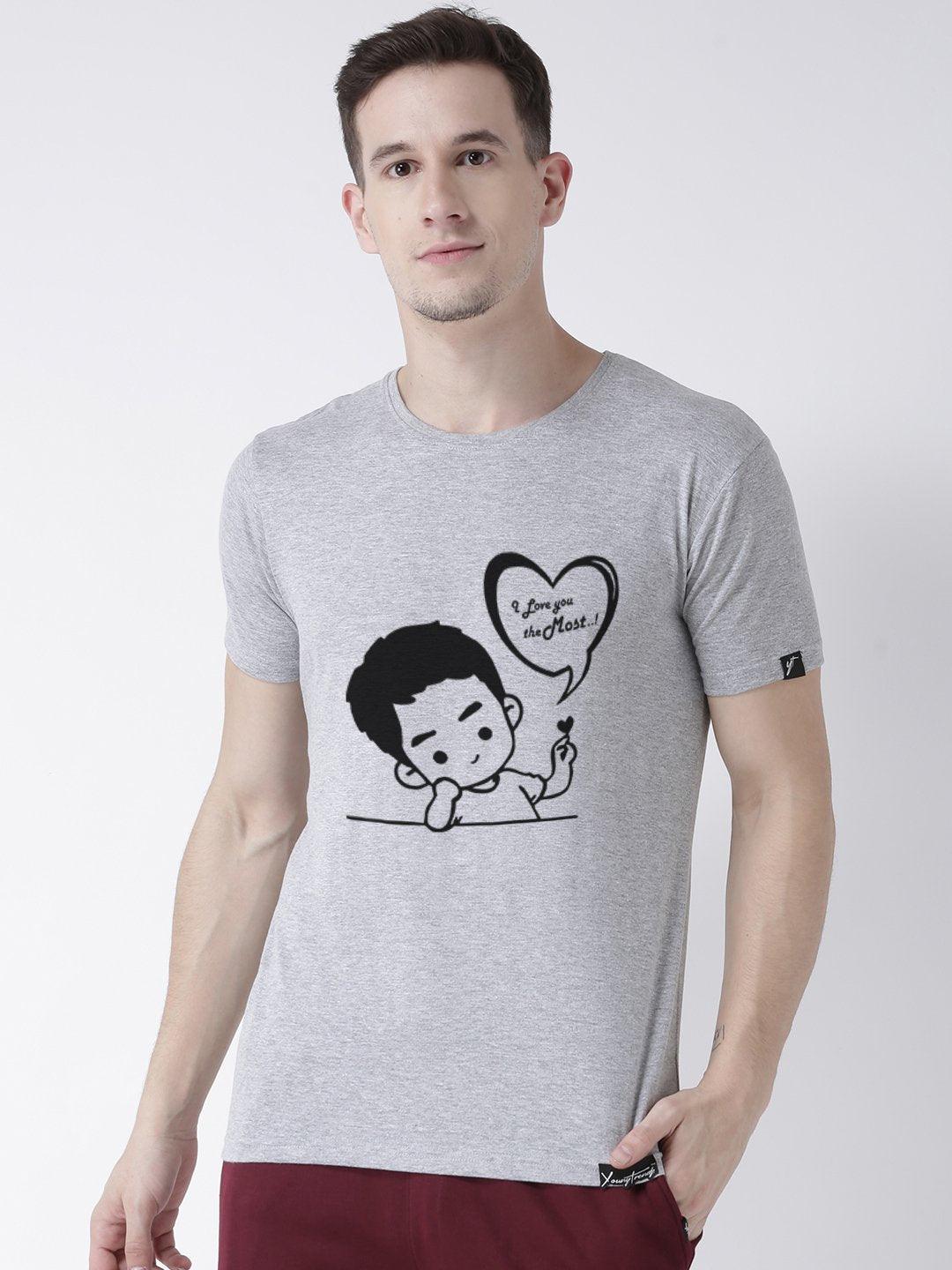 Love you Printed Grey(Men) Red(Women) Color Printed Couple Tshirts - Young Trendz