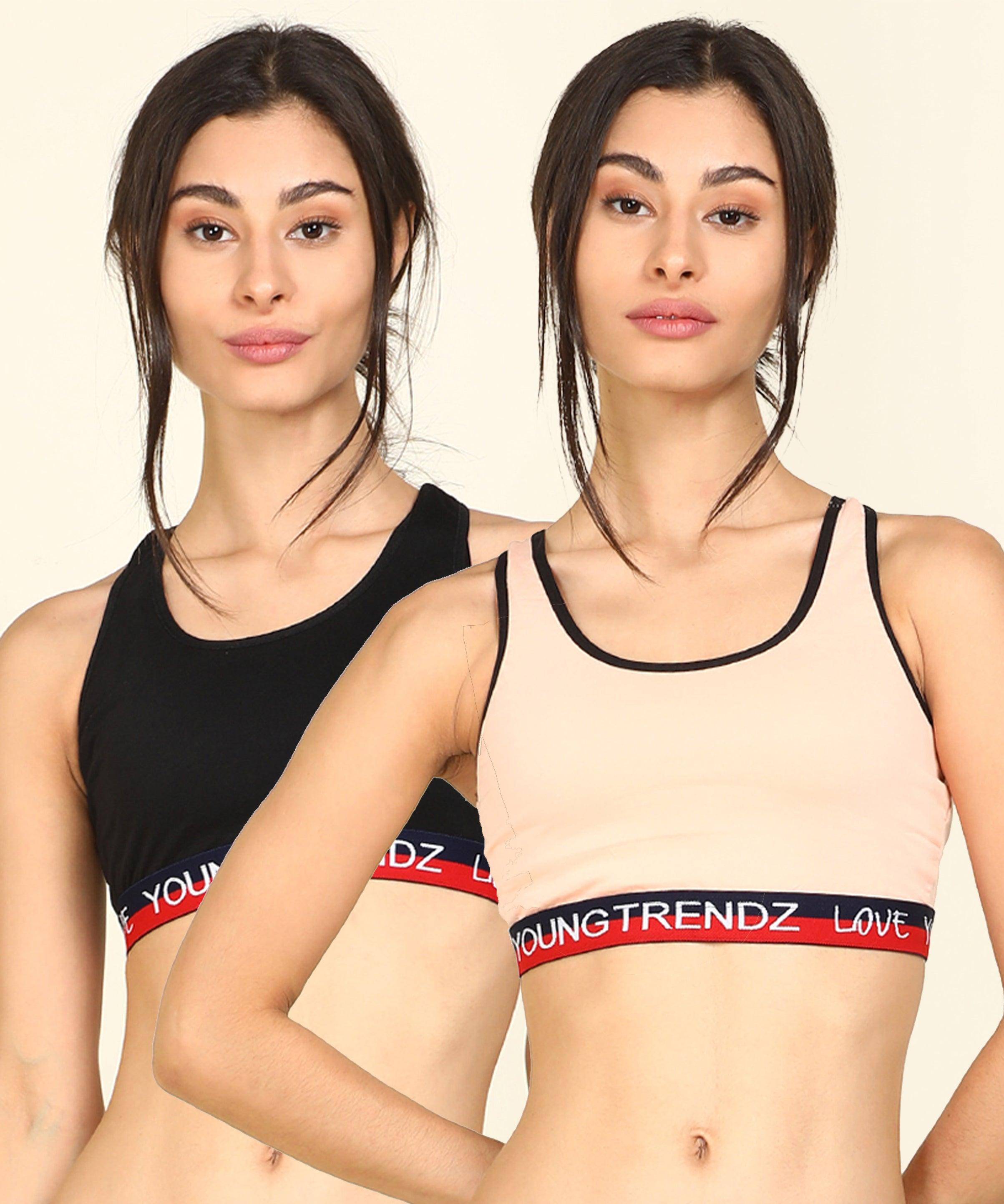 Womens Non Padded Love Elastic Combo Sports Bra - Young Trendz